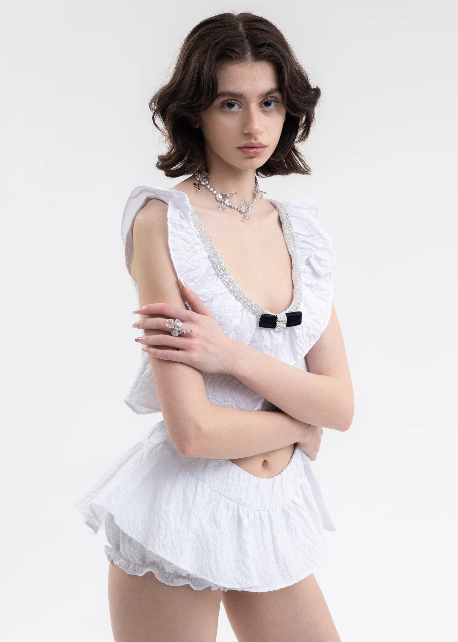 Silver Flower Double Zircon Clear Rose Ring - Image 3