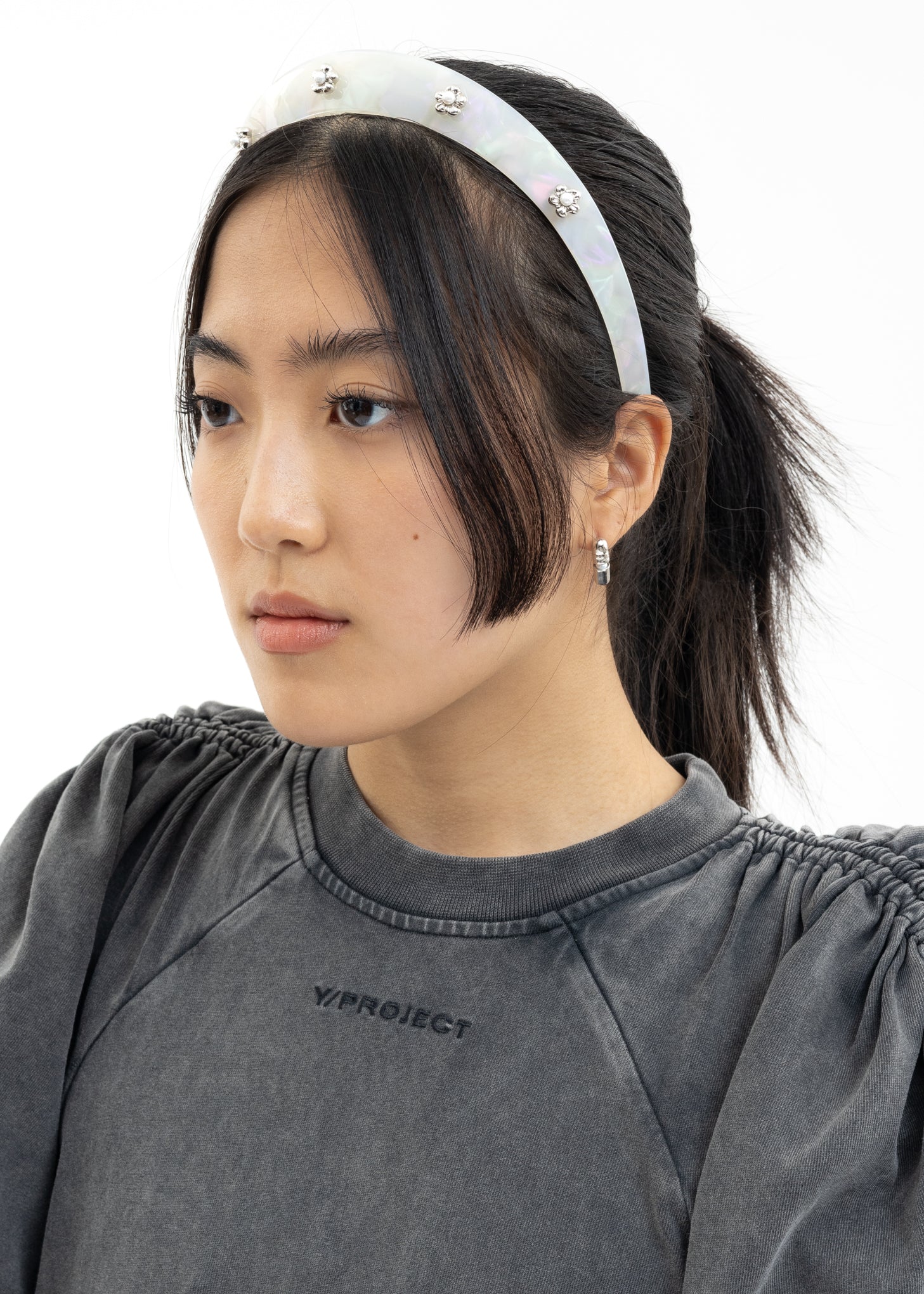 Silver Flowers With Pearl Headband