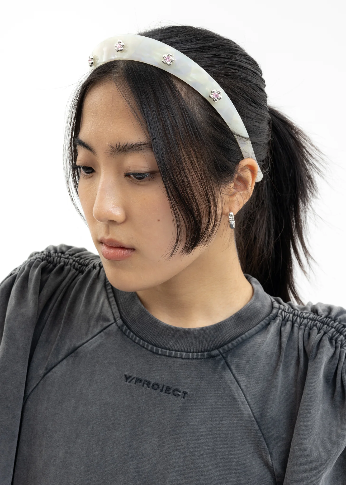 Silver Flowers With Pink Diamond Headband