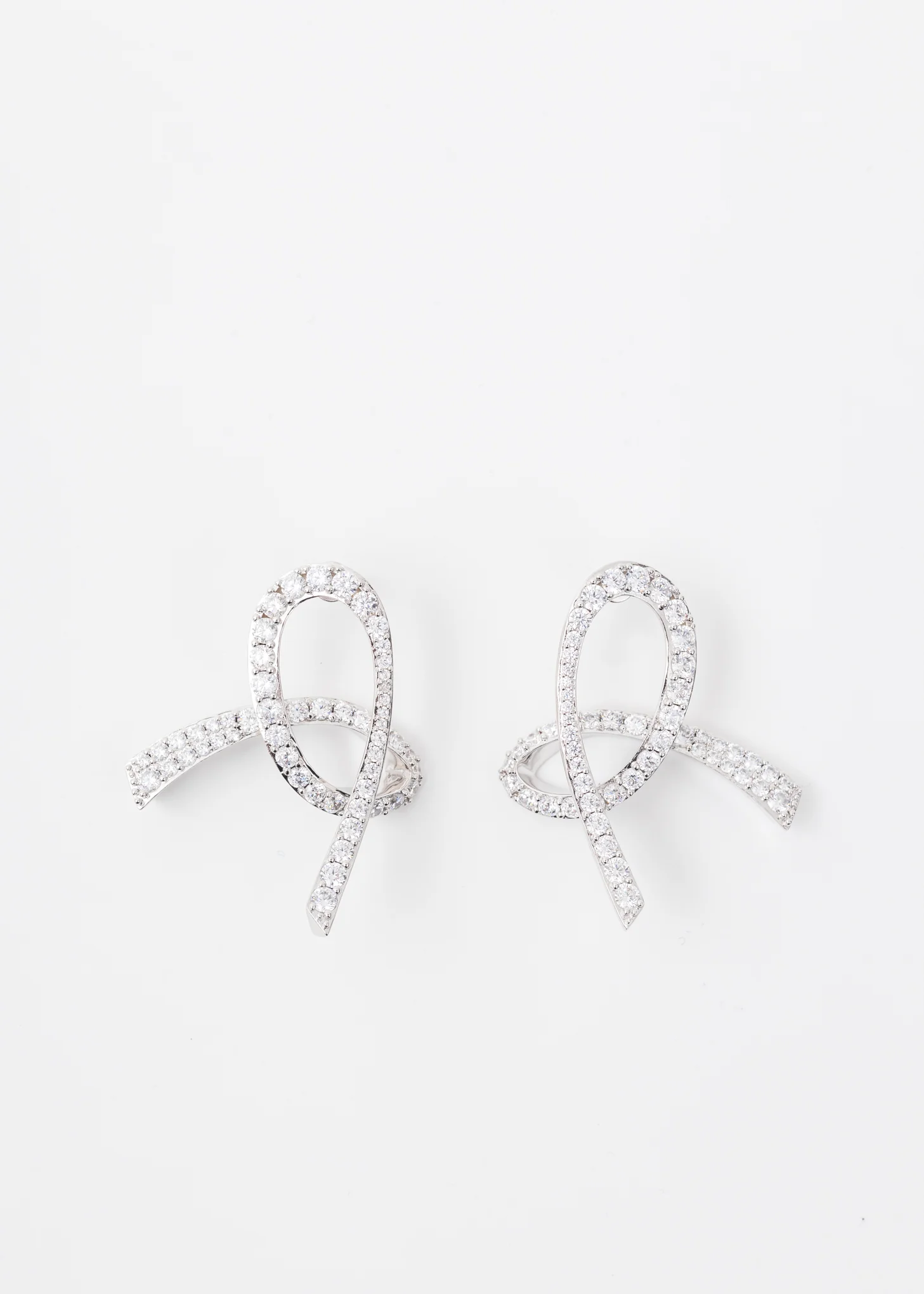 Silver Gemstone Three Dimensional Bow Earring (Single)