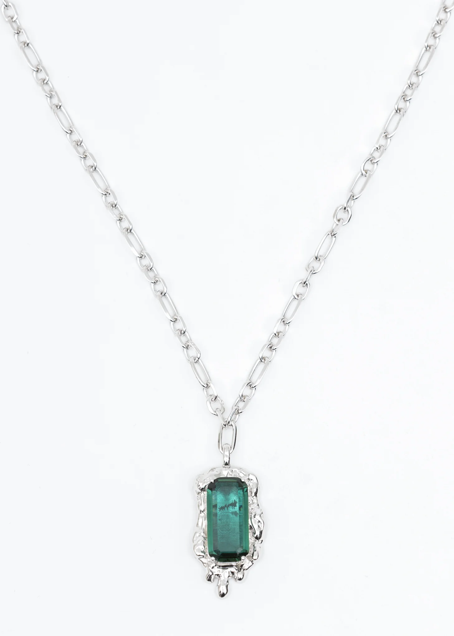 Silver Green Stone Necklace - Image 3