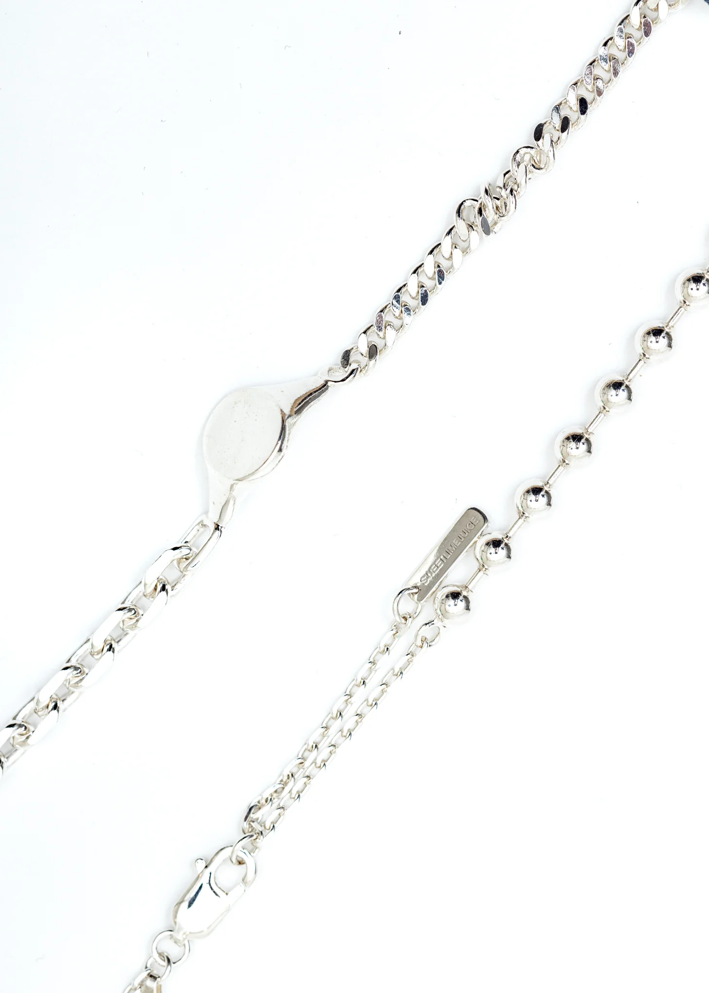 Silver Half Crucifix Signet Denim Oval Necklace (Blue Denim, Clear Stone) - Image 5
