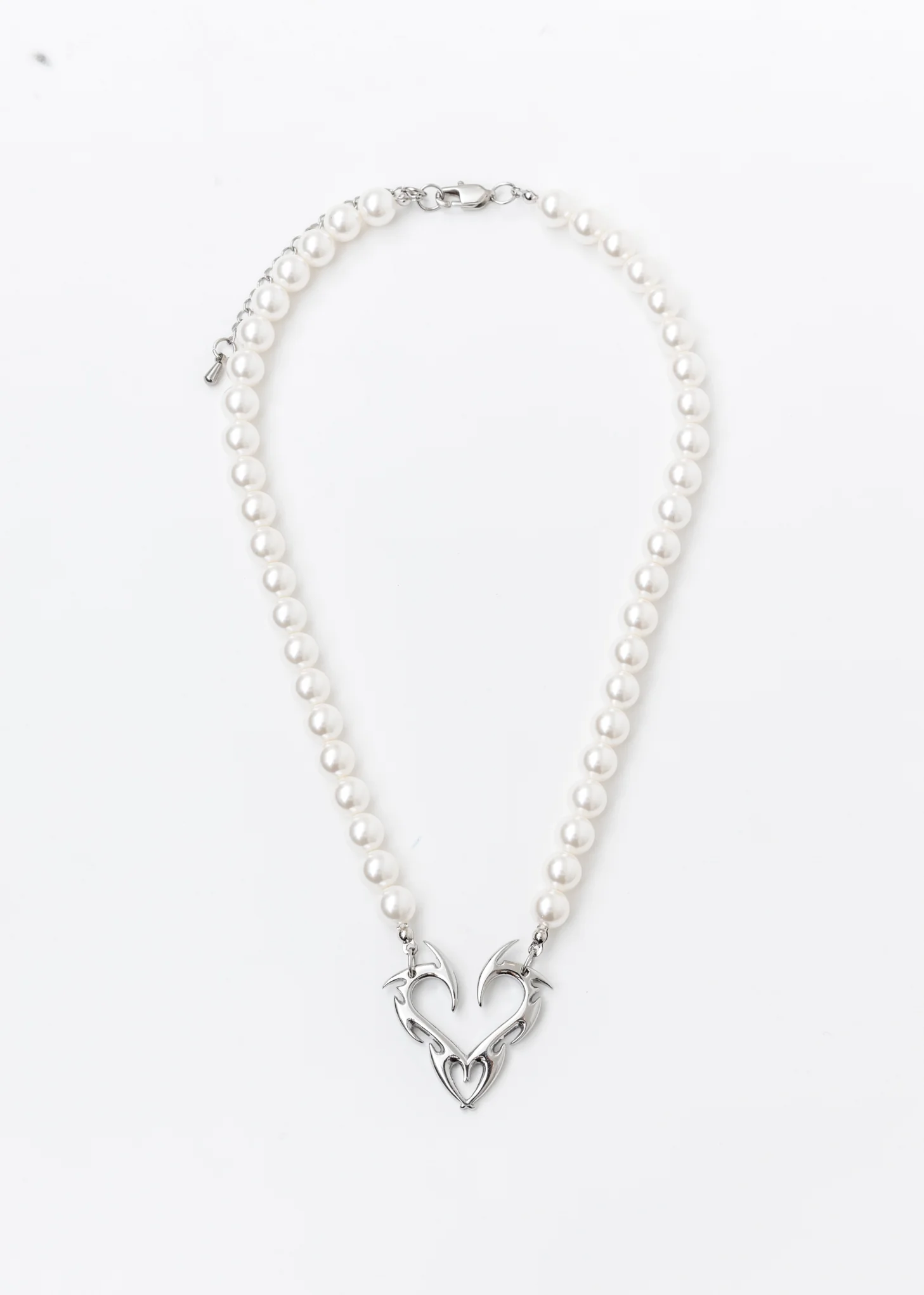 Silver Heart And Pearl Necklace