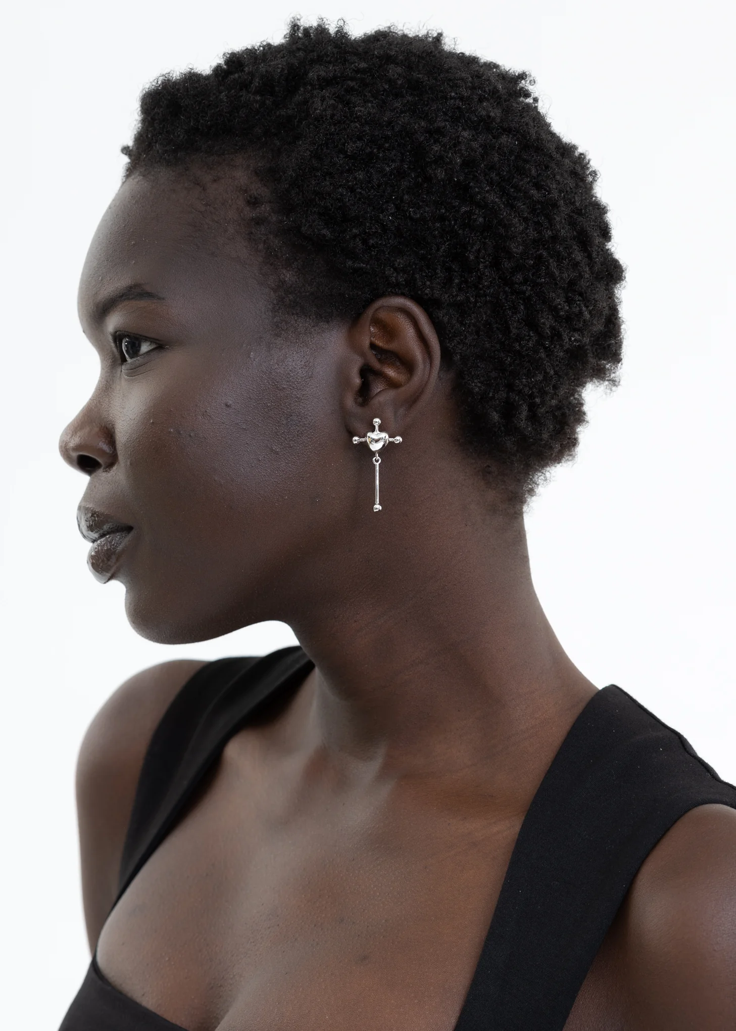 Silver Heart Cross Earring - Single - Image 2
