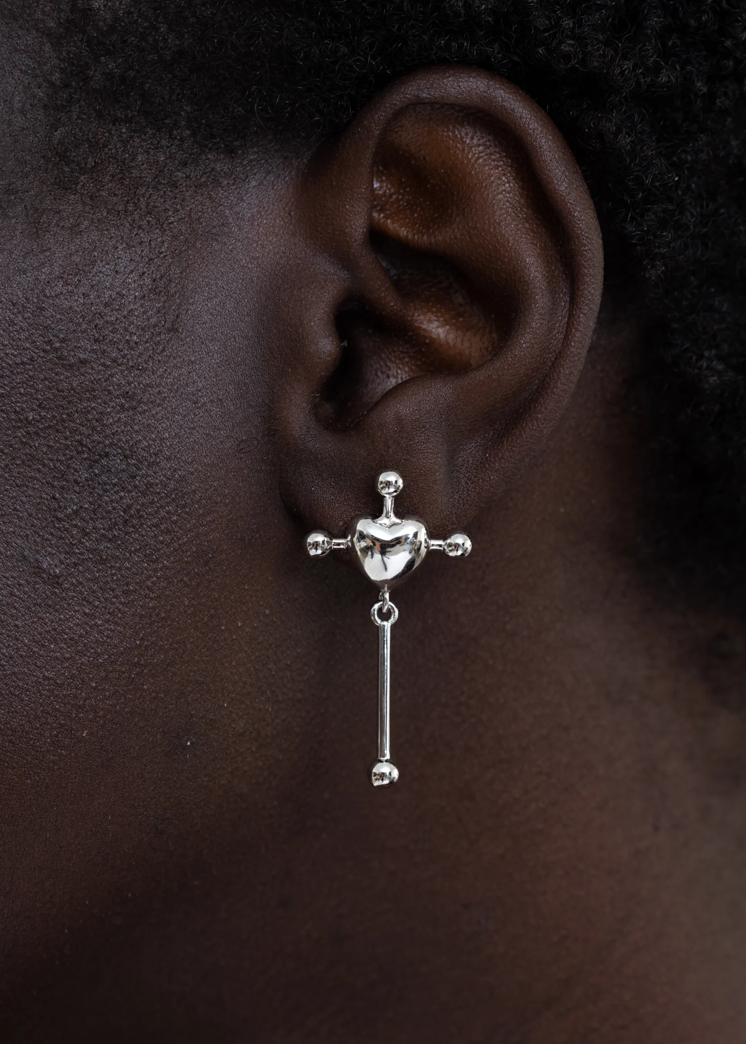 Silver Heart Cross Earring - Single - Image 3