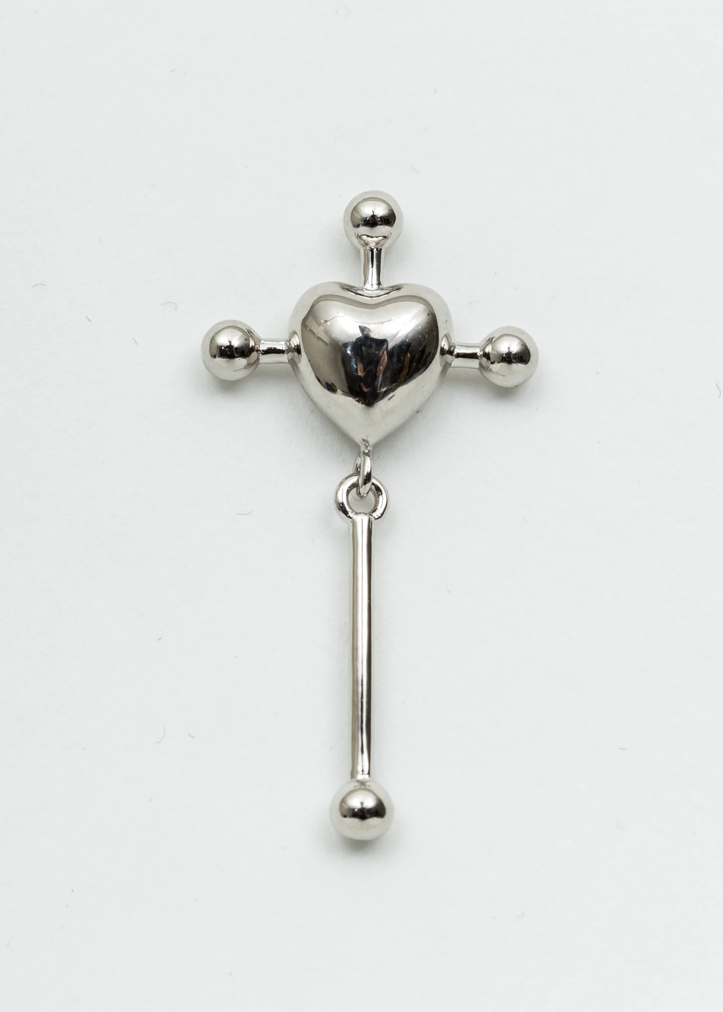 Silver Heart Cross Earring - Single