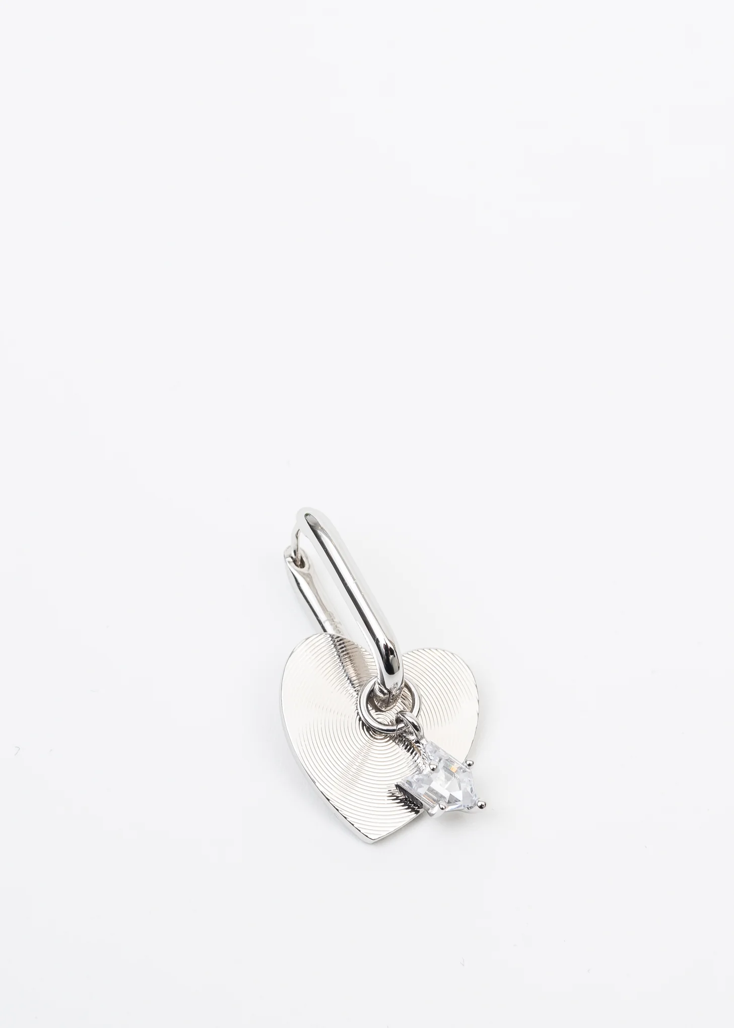 Silver Heart Earring With Rhinestone Ball- Single