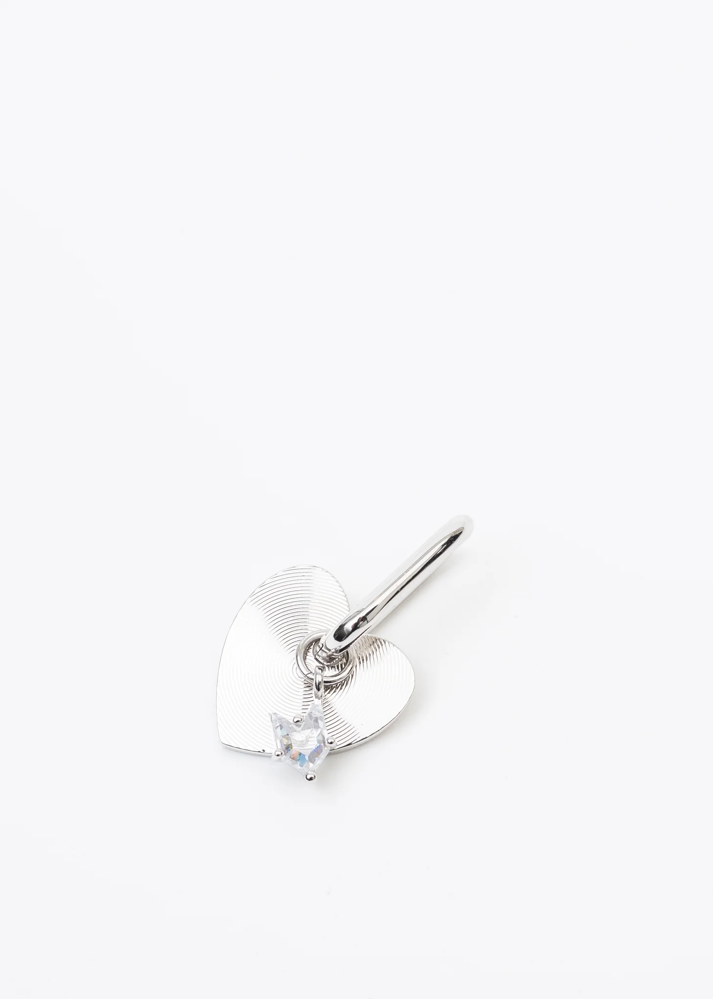 Silver Heart Earring With Rhinestone Ball- Single - Image 5