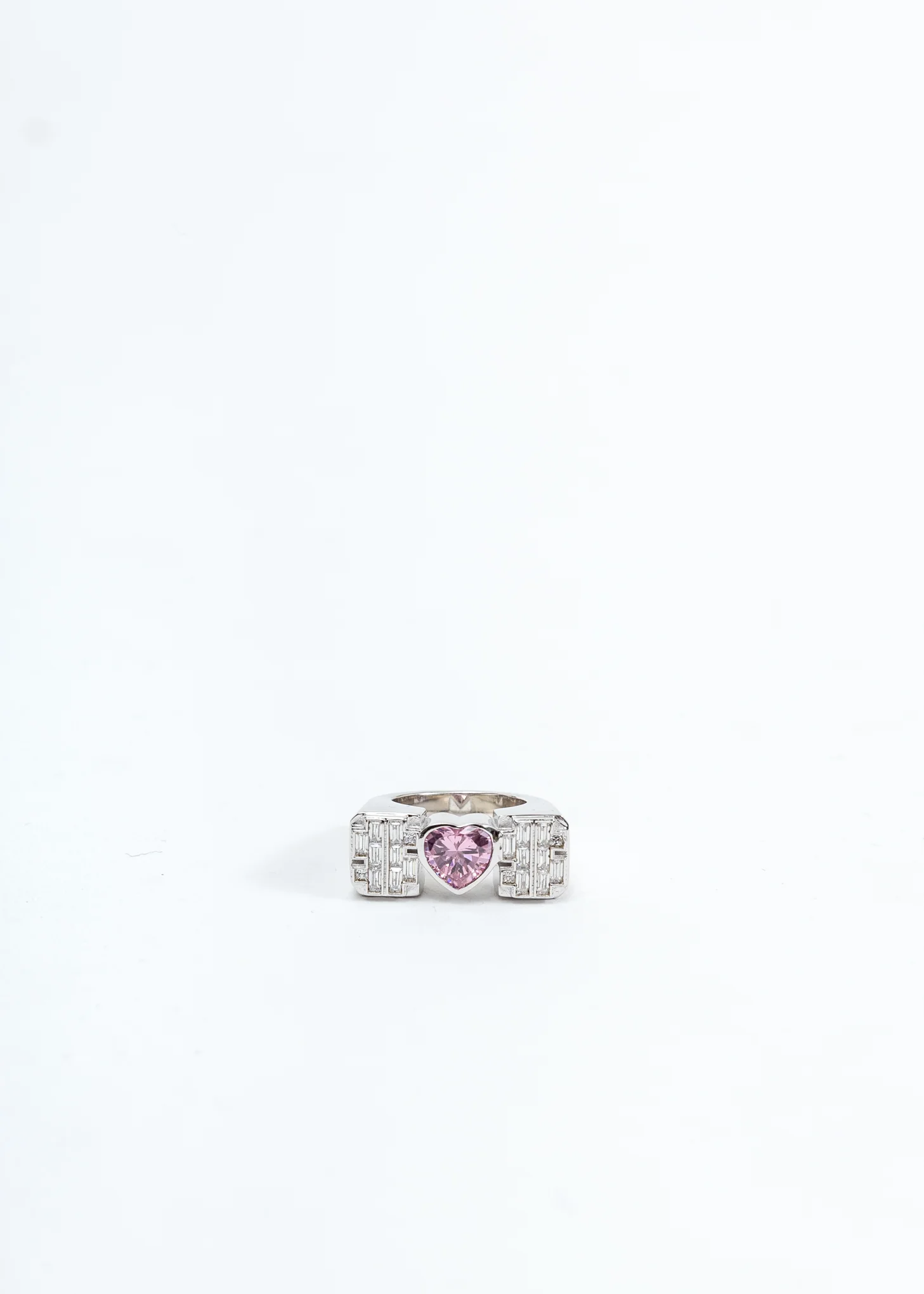 Silver Heart Face Square Ring