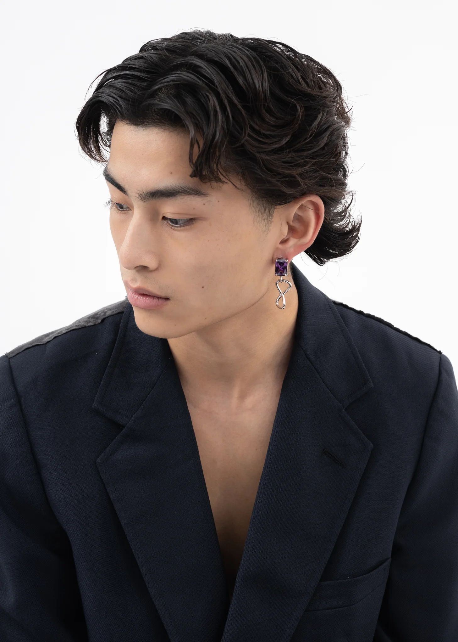 Silver Infinity And Purple Stone Earring - Single - Image 2