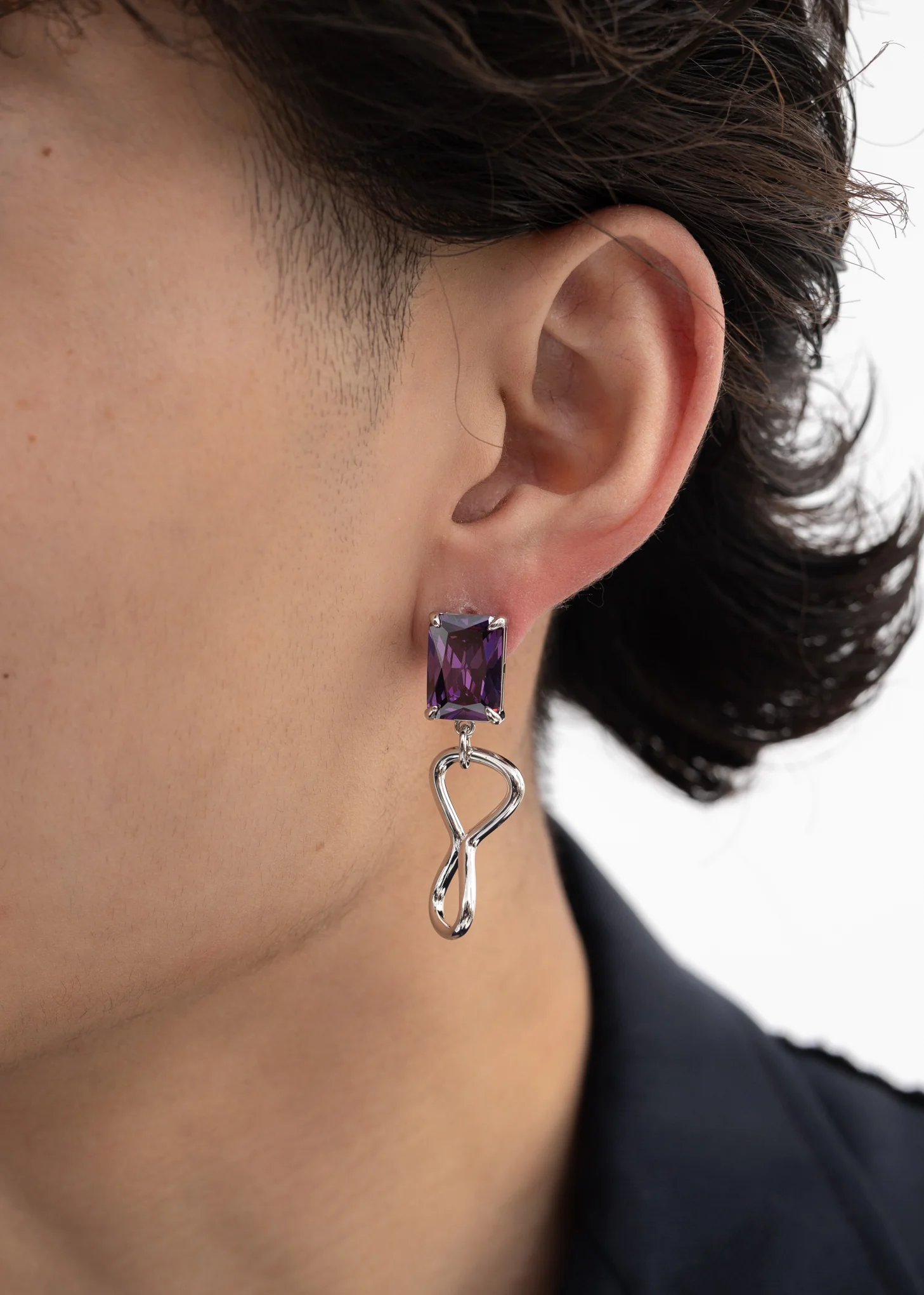 Silver Infinity And Purple Stone Earring - Single - Image 3