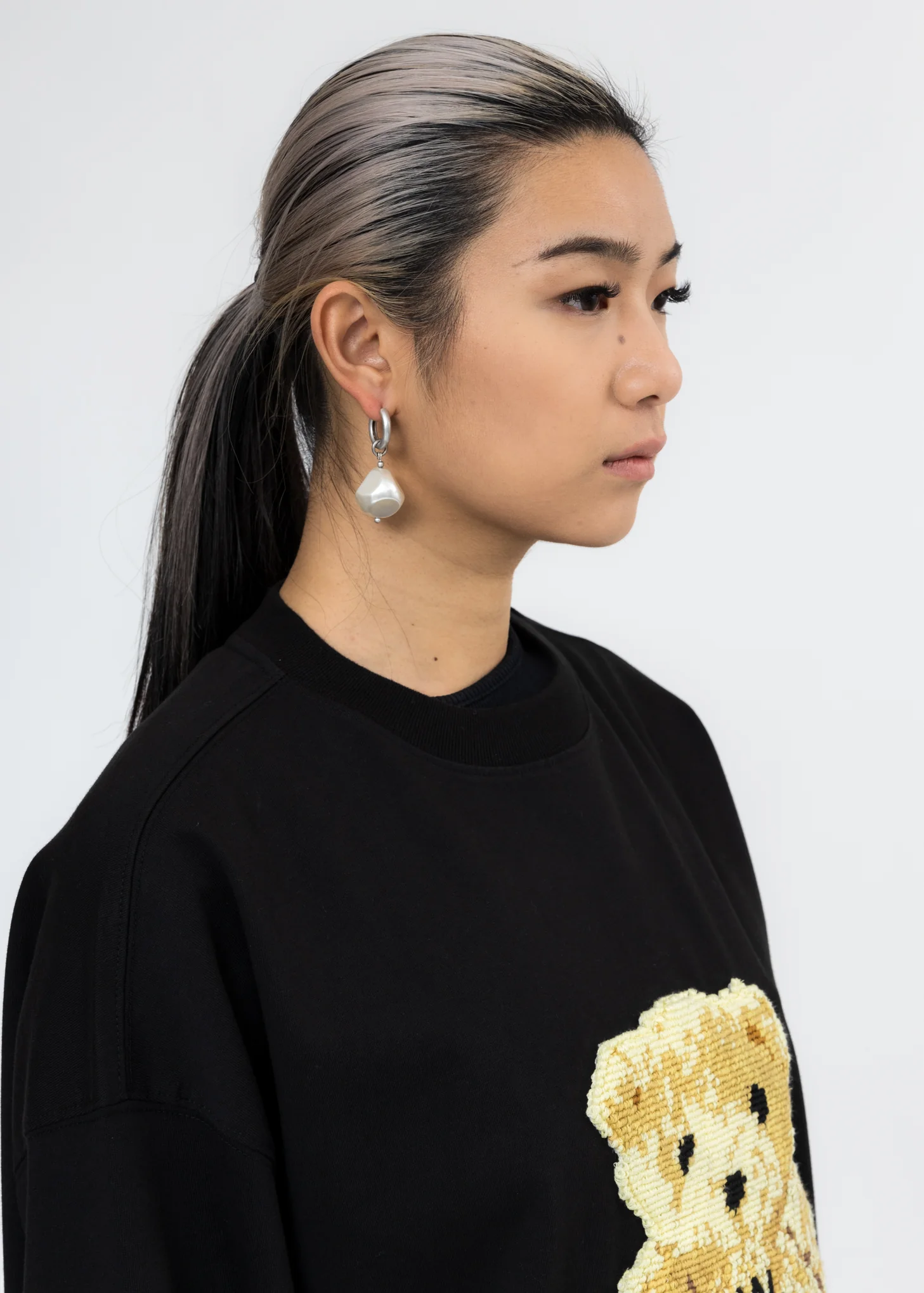 Silver Large Pearl Hoop Earring - Image 3