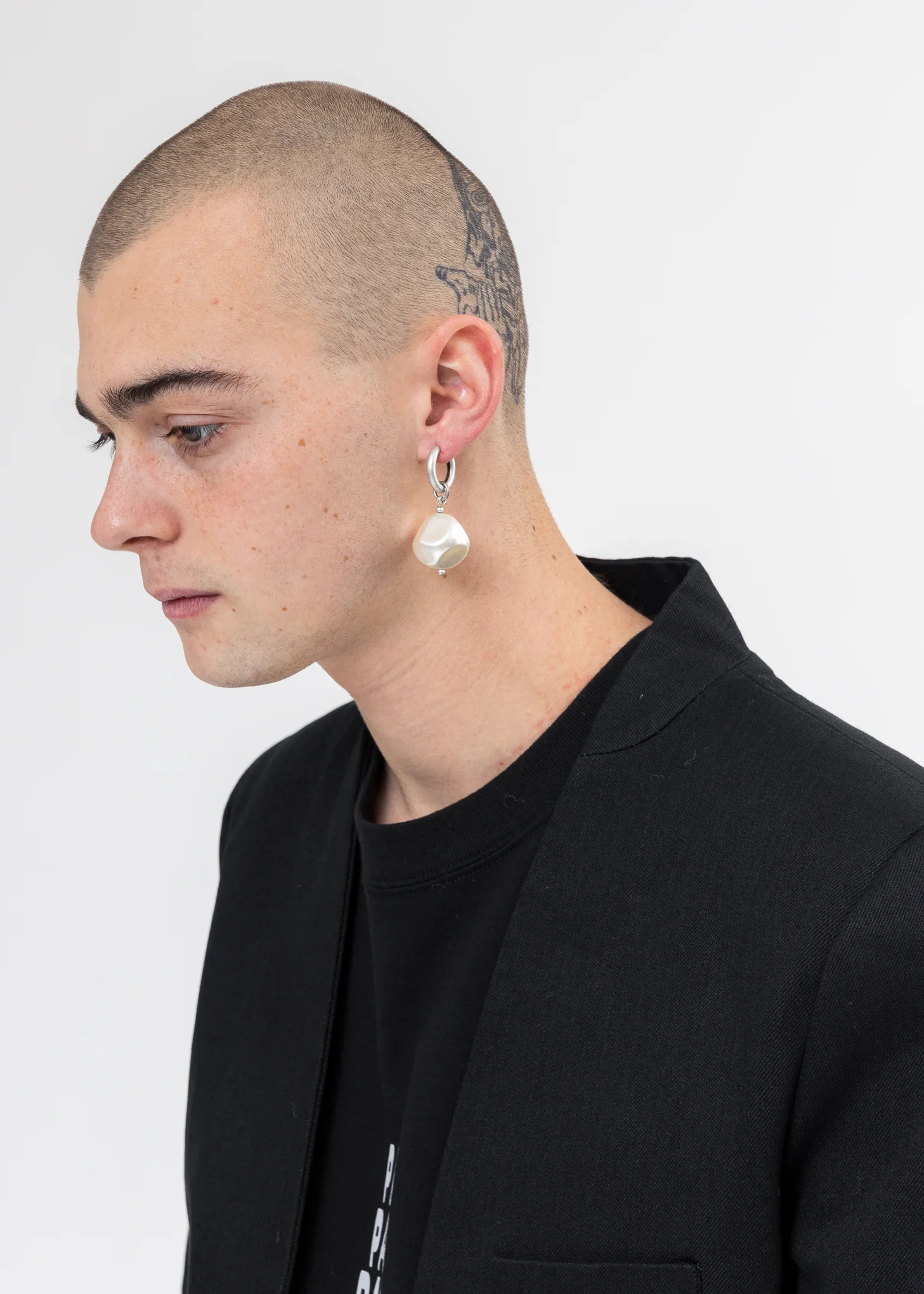 Silver Large Pearl Hoop Earring - Image 2