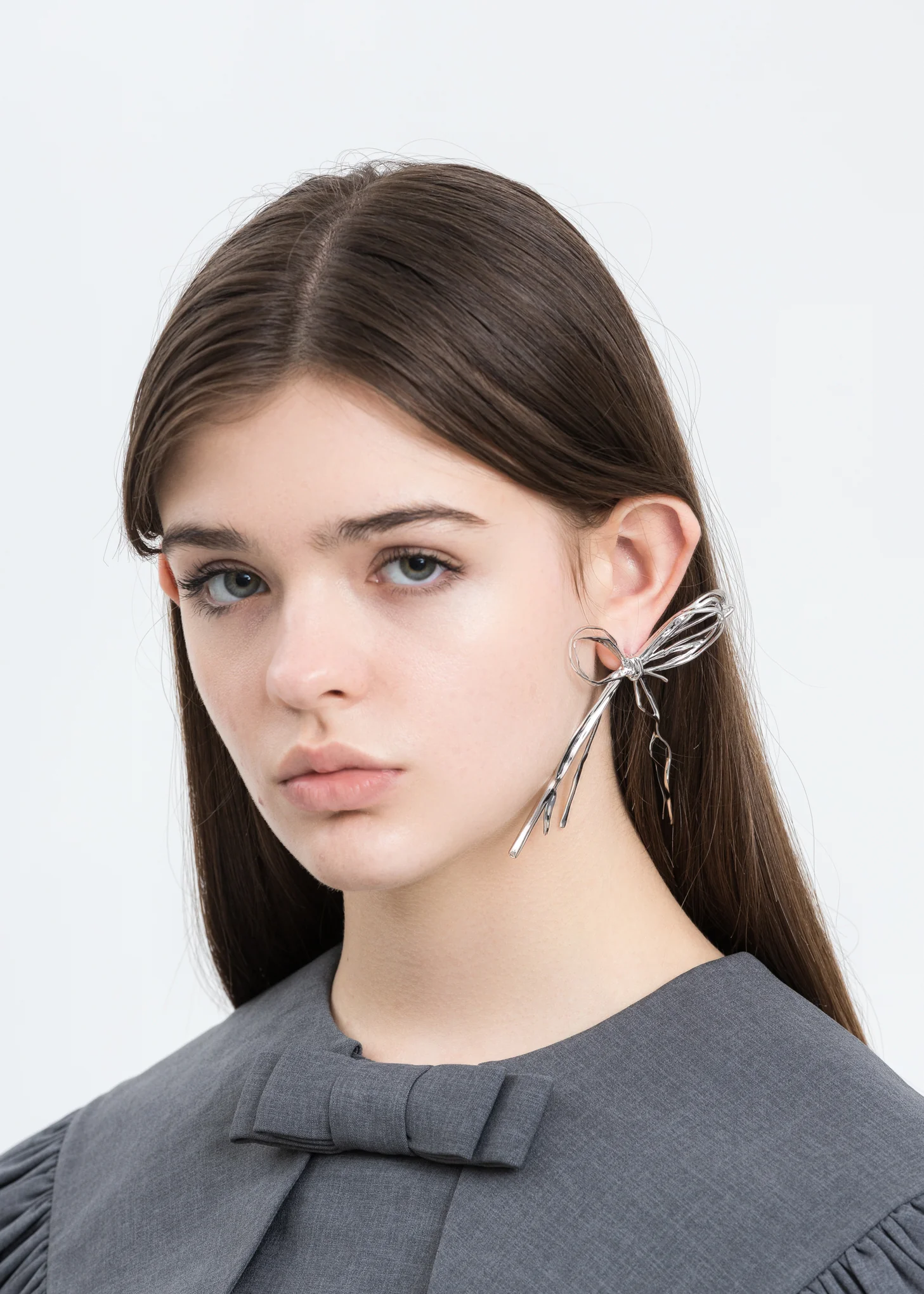 Silver Large Straw Bow Earring - Image 2