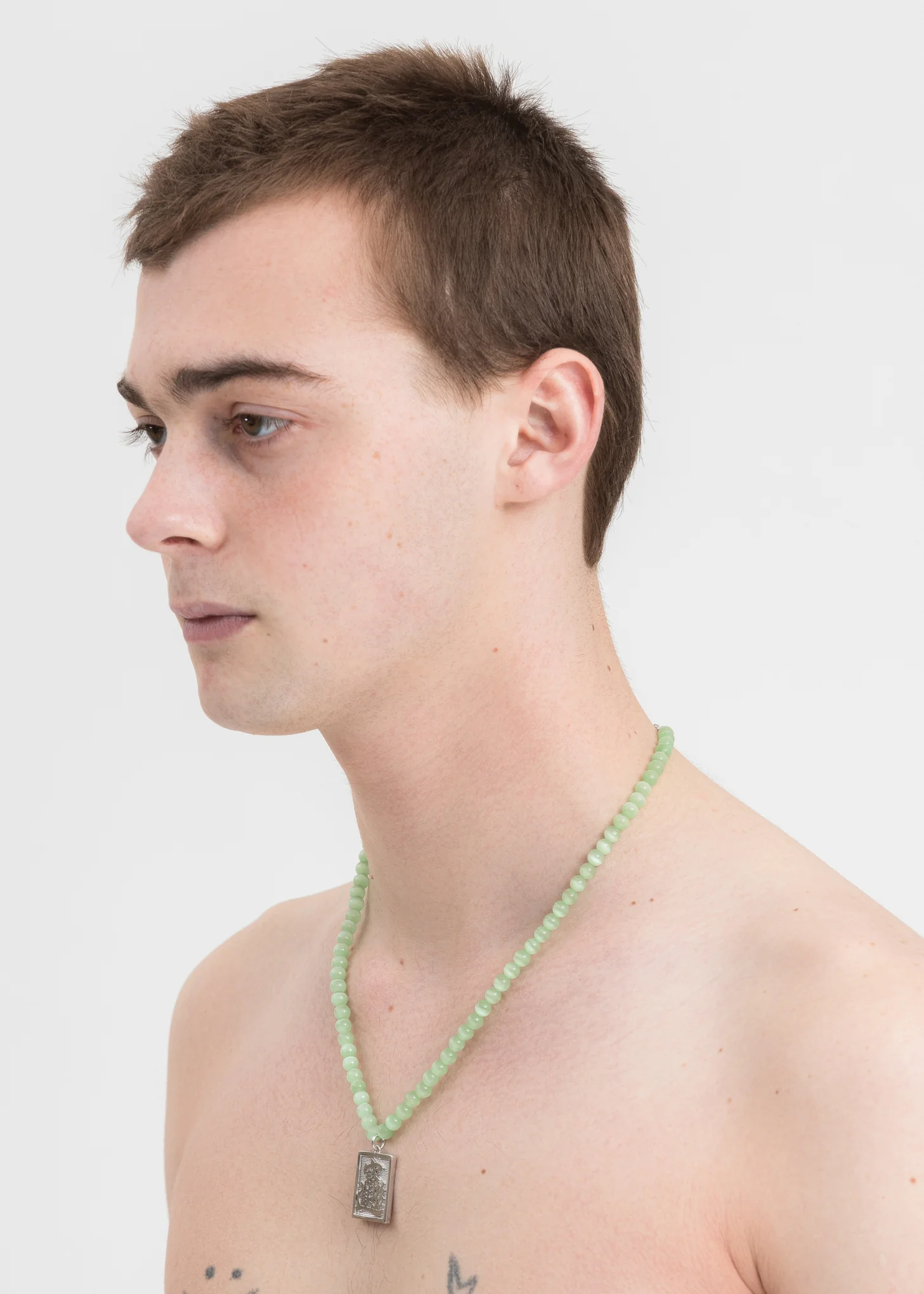 Silver 'LET'S RICH' Pendant And Green Stone Necklace - Image 3
