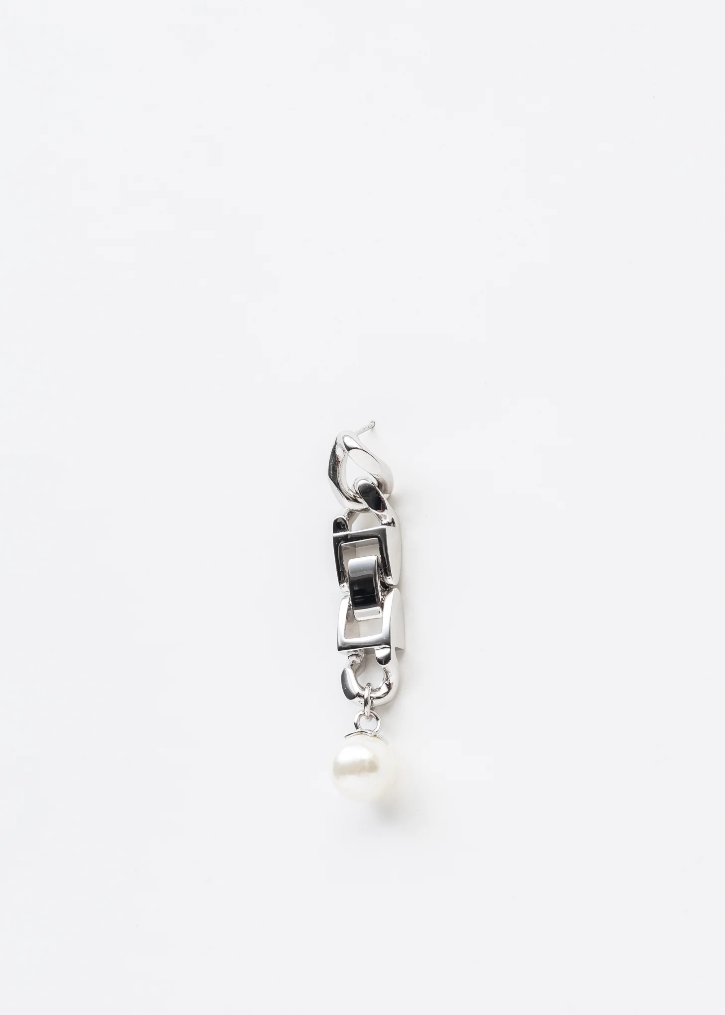 Silver Link And Pearl Earring - Single - Image 4