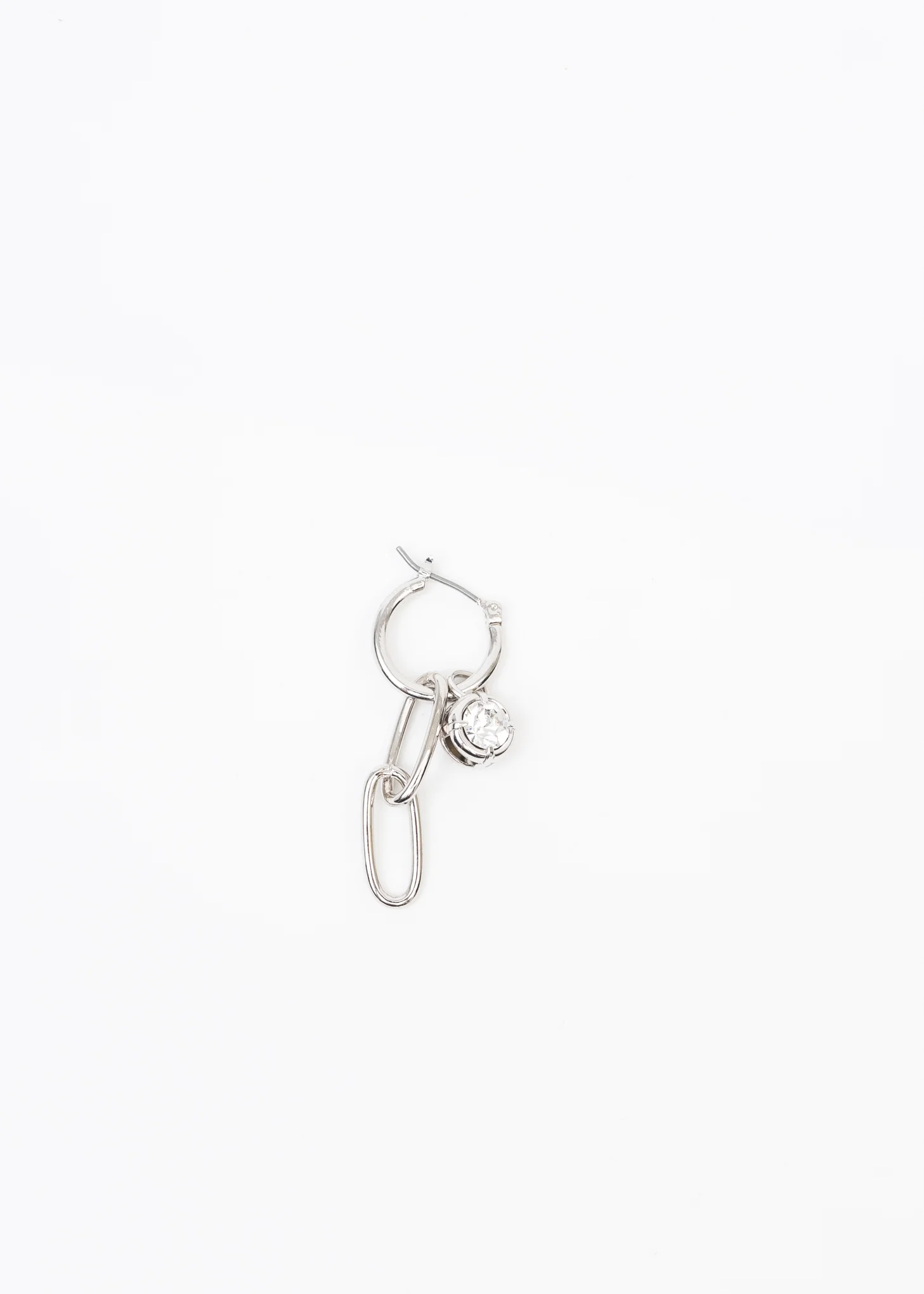 Silver Links Earring With Rhinestone - Single
