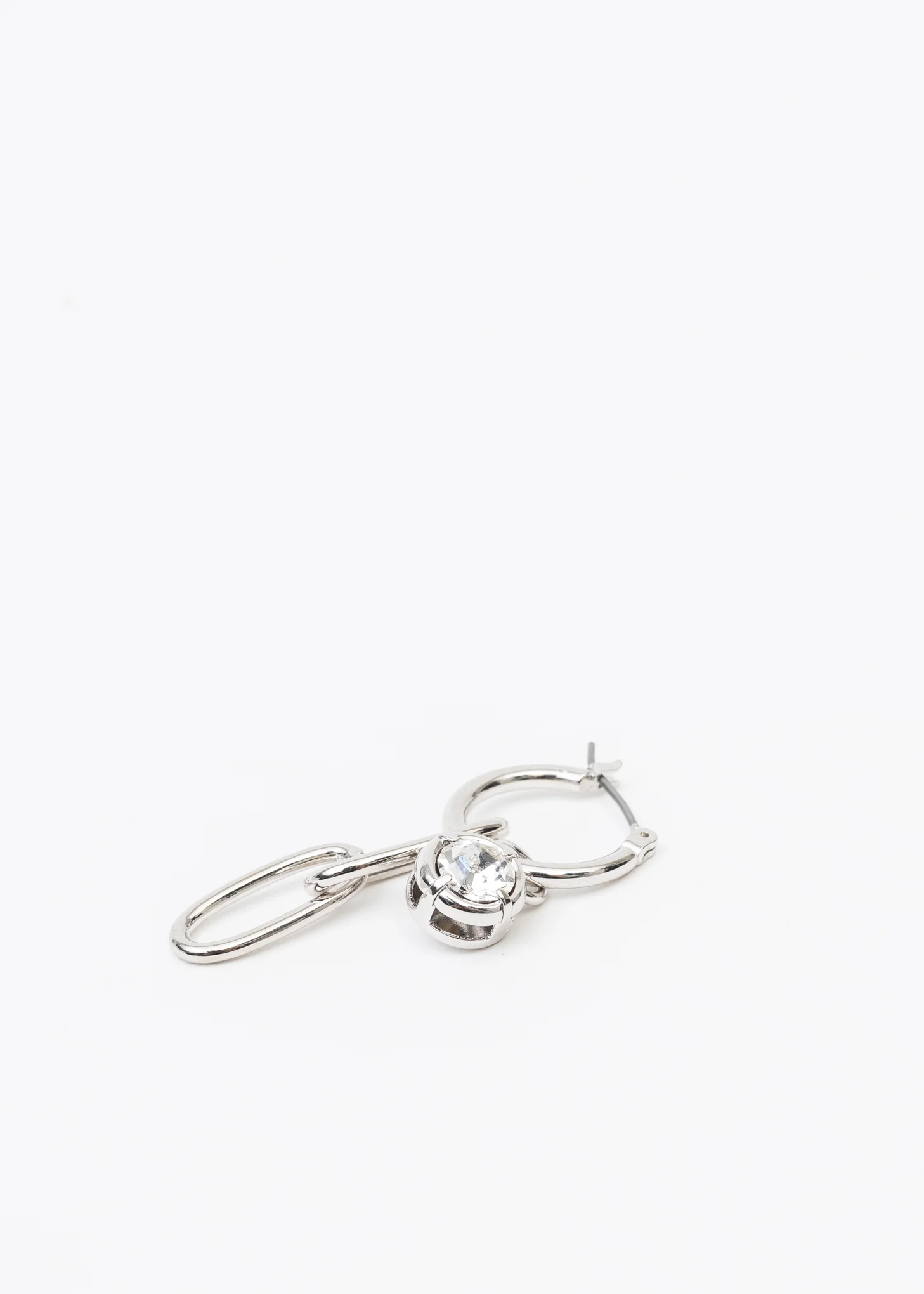 Silver Links Earring With Rhinestone - Single - Image 4