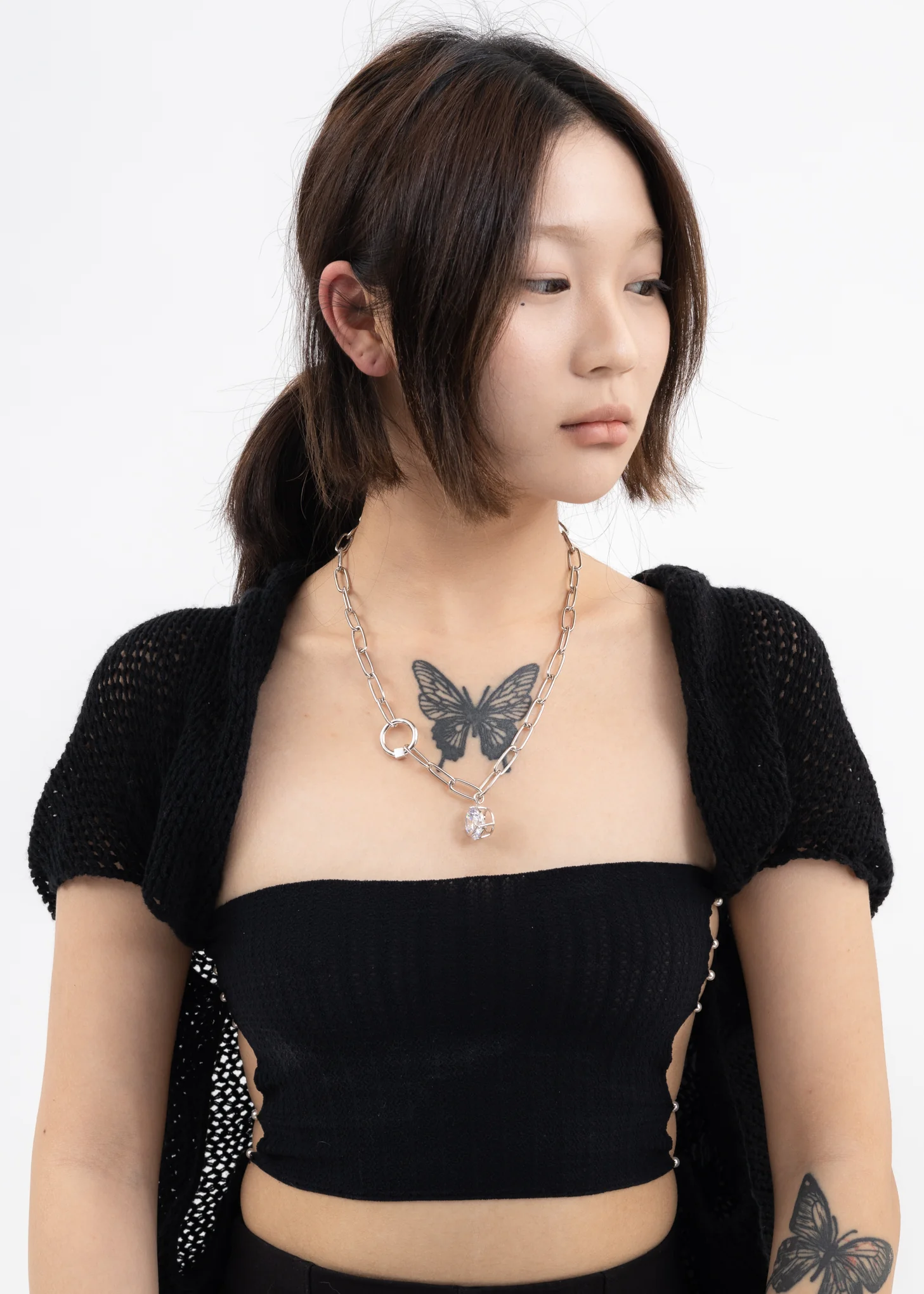 Silver Lock And Rhinestone Necklace - Image 2