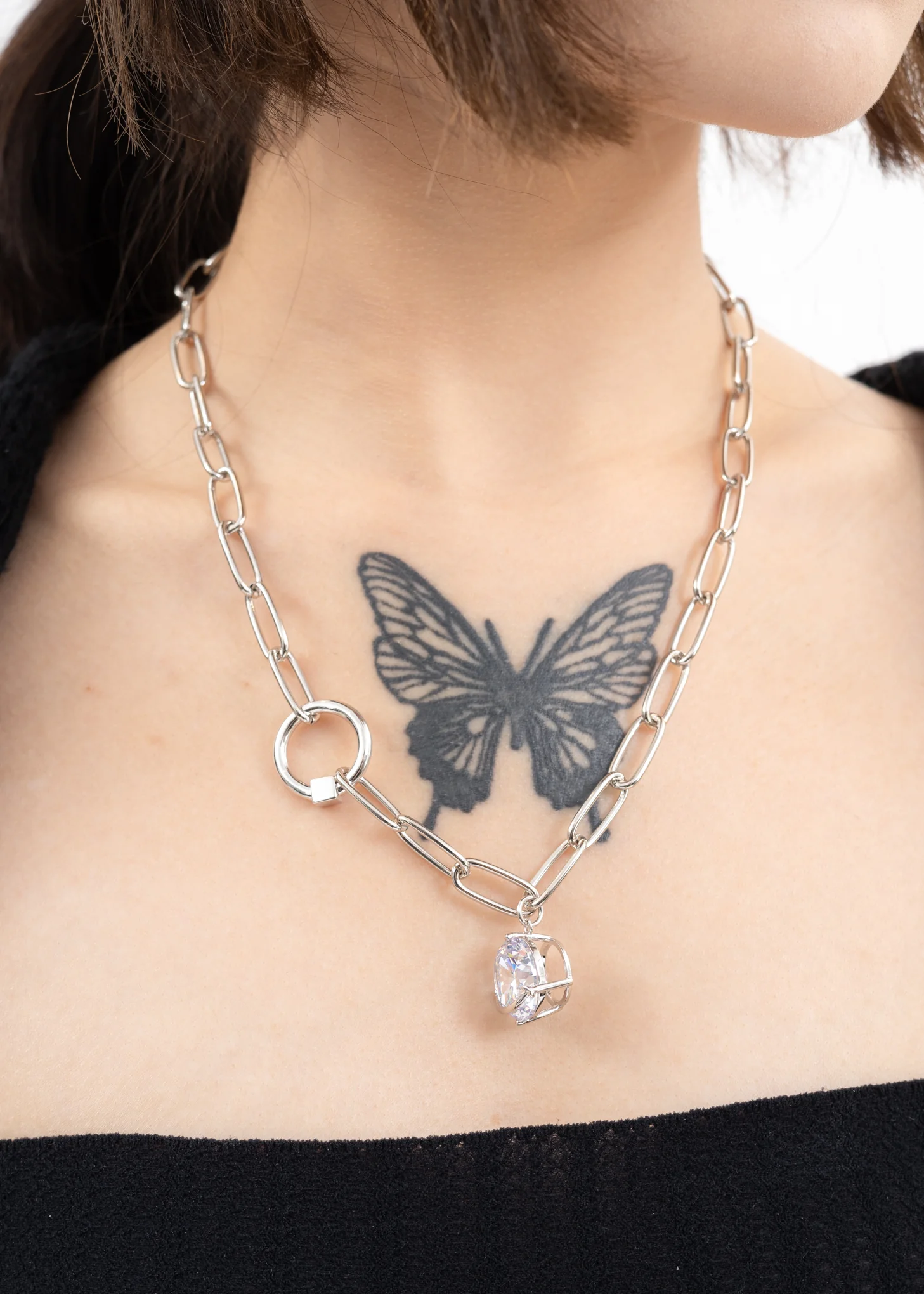 Silver Lock And Rhinestone Necklace - Image 3