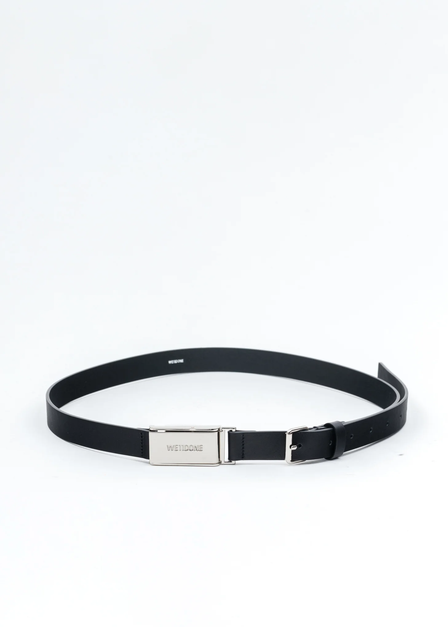 Black Leather And Silver Logo Buckle Slim Belt (Women's)