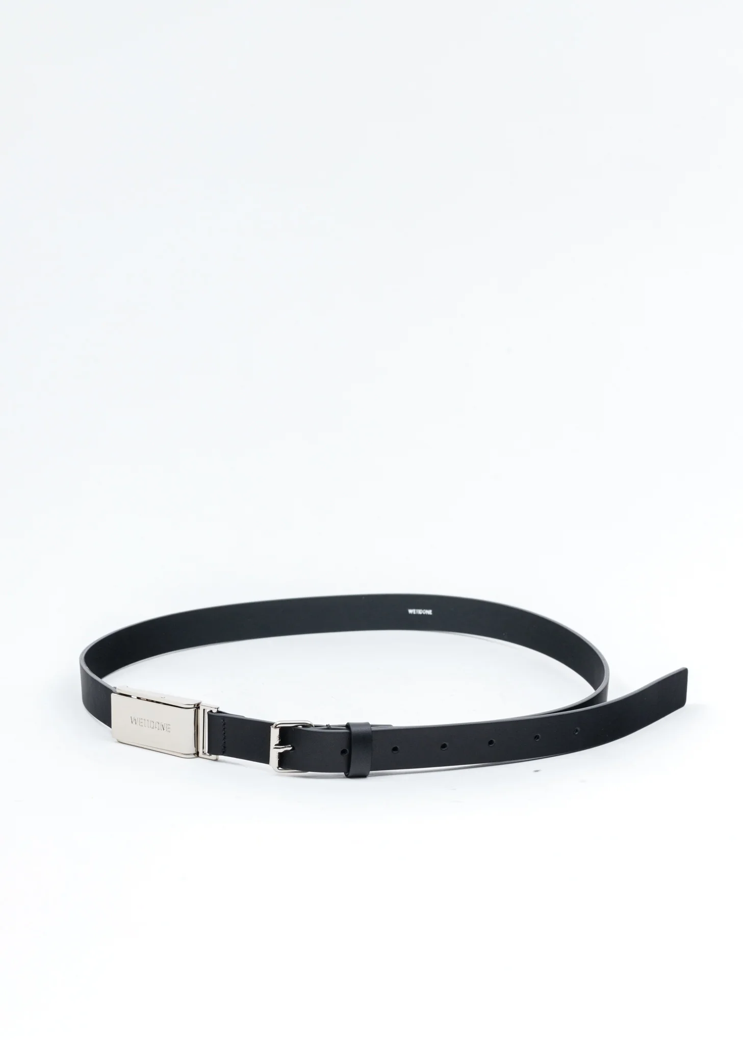 Black Leather And Silver Logo Buckle Slim Belt (Women's) - Image 2