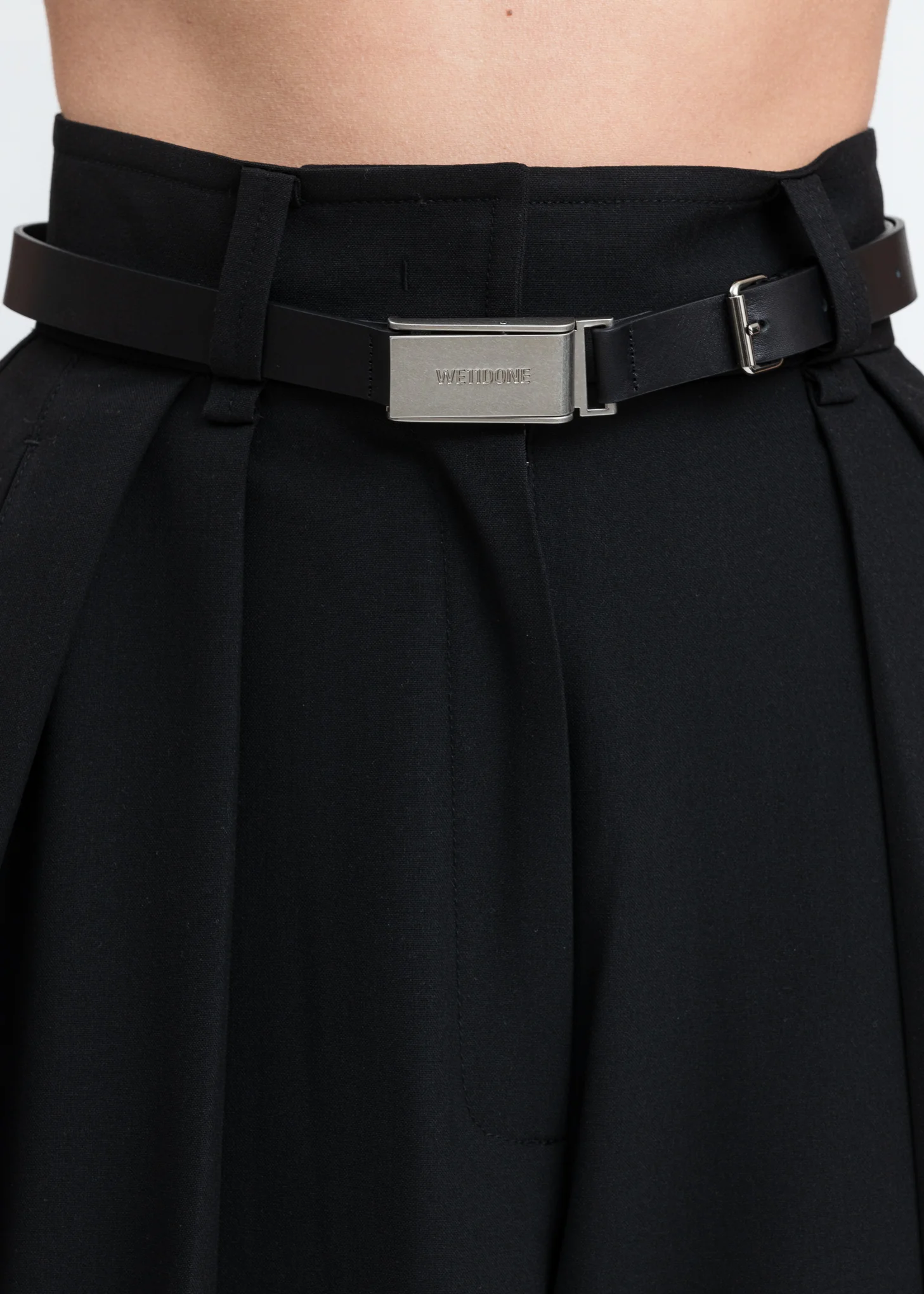 Black Leather And Silver Logo Buckle Slim Belt (Women's) - Image 4
