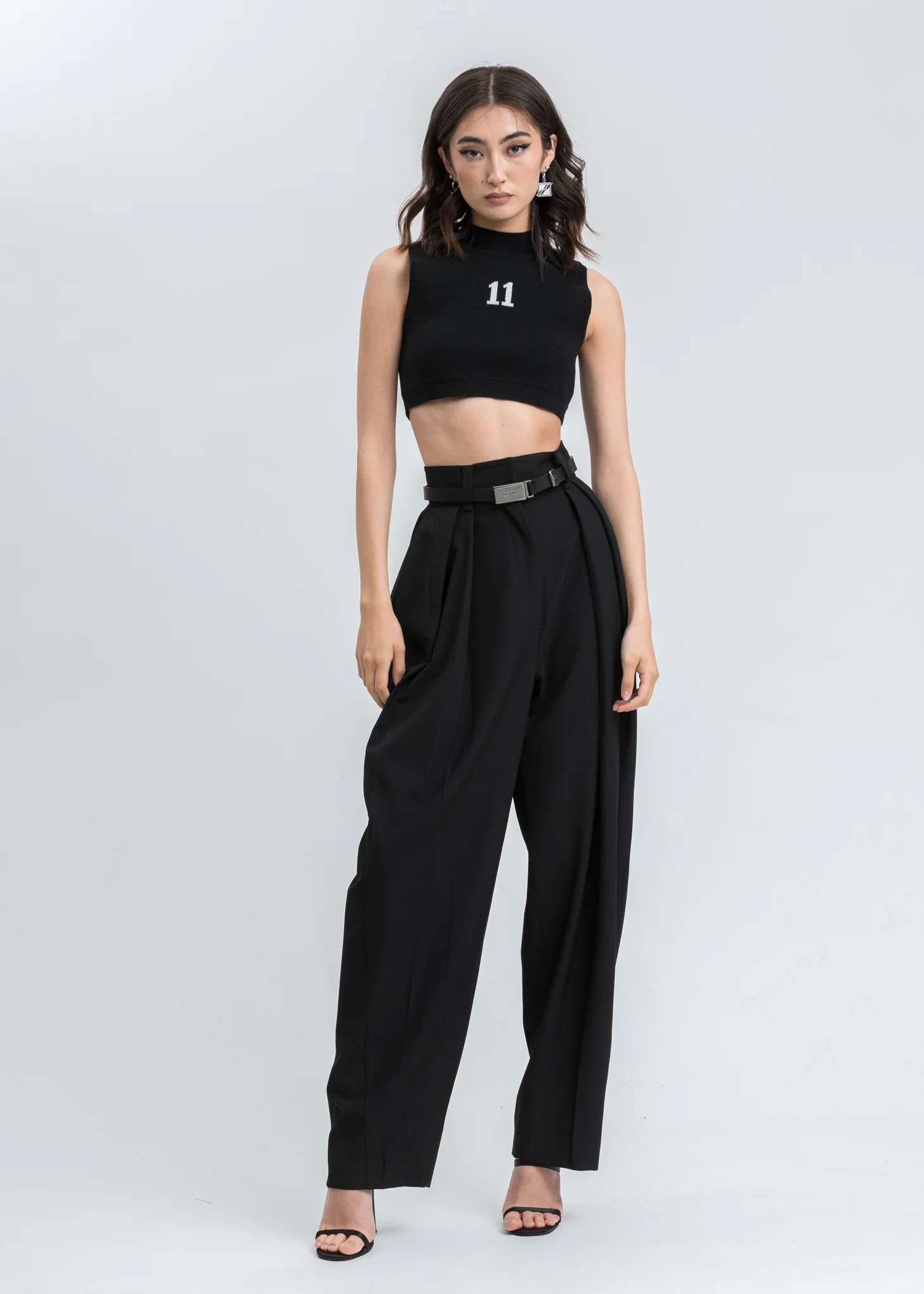 Black Leather And Silver Logo Buckle Slim Belt (Women's) - Image 5
