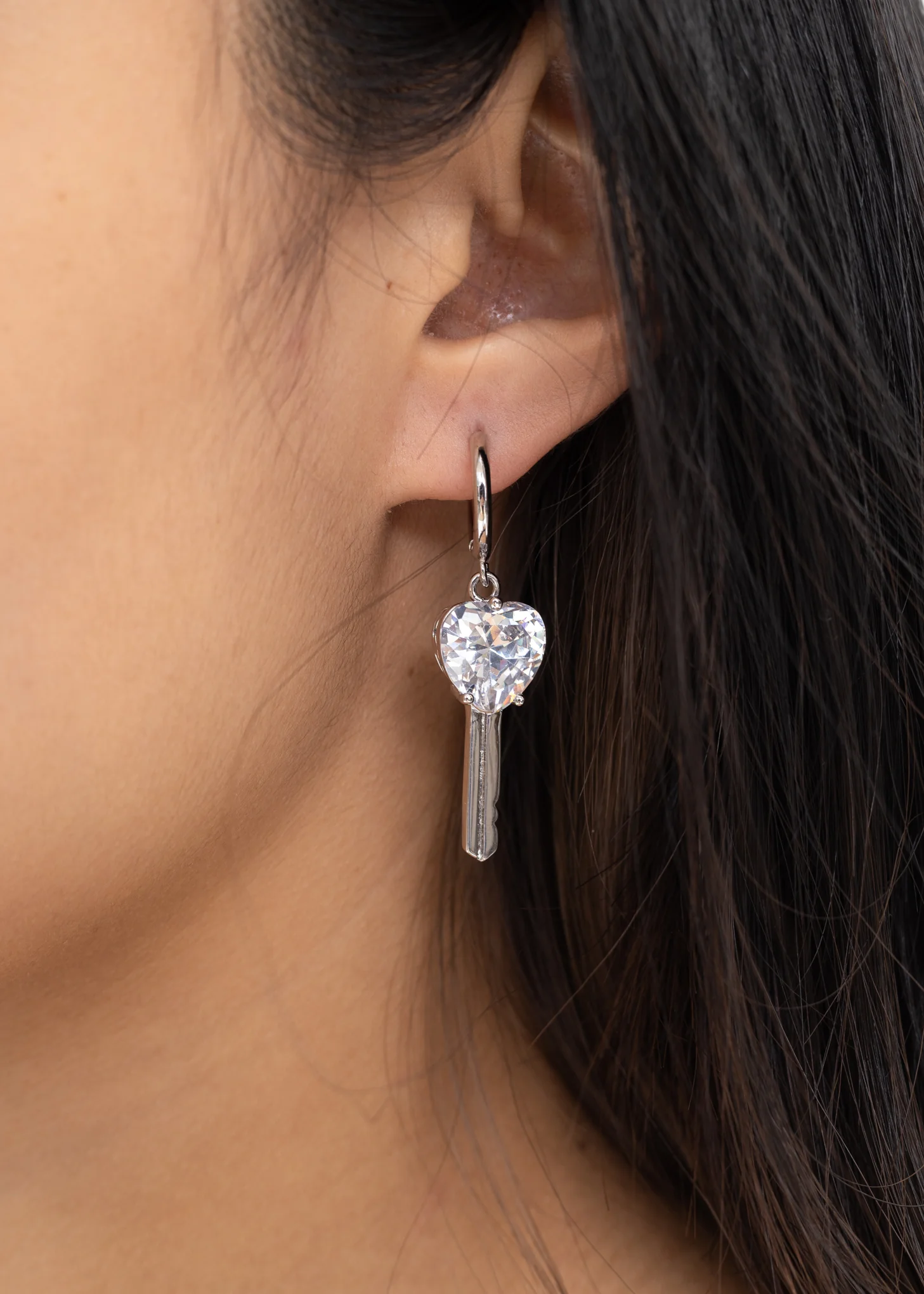 Silver Lucky Key Earring  - Single - Image 2