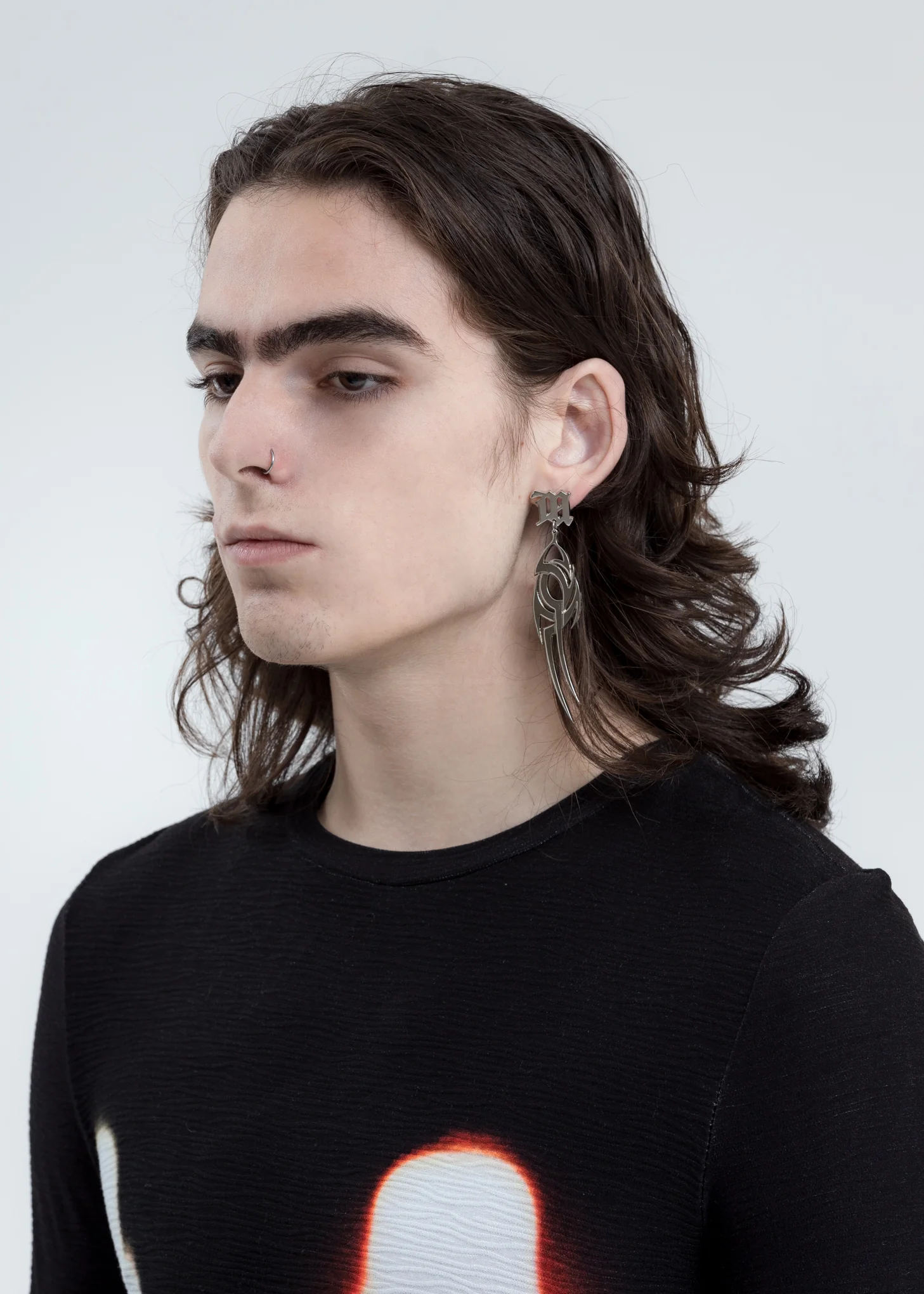 Silver M Tribal Earrings (Single) - Image 2