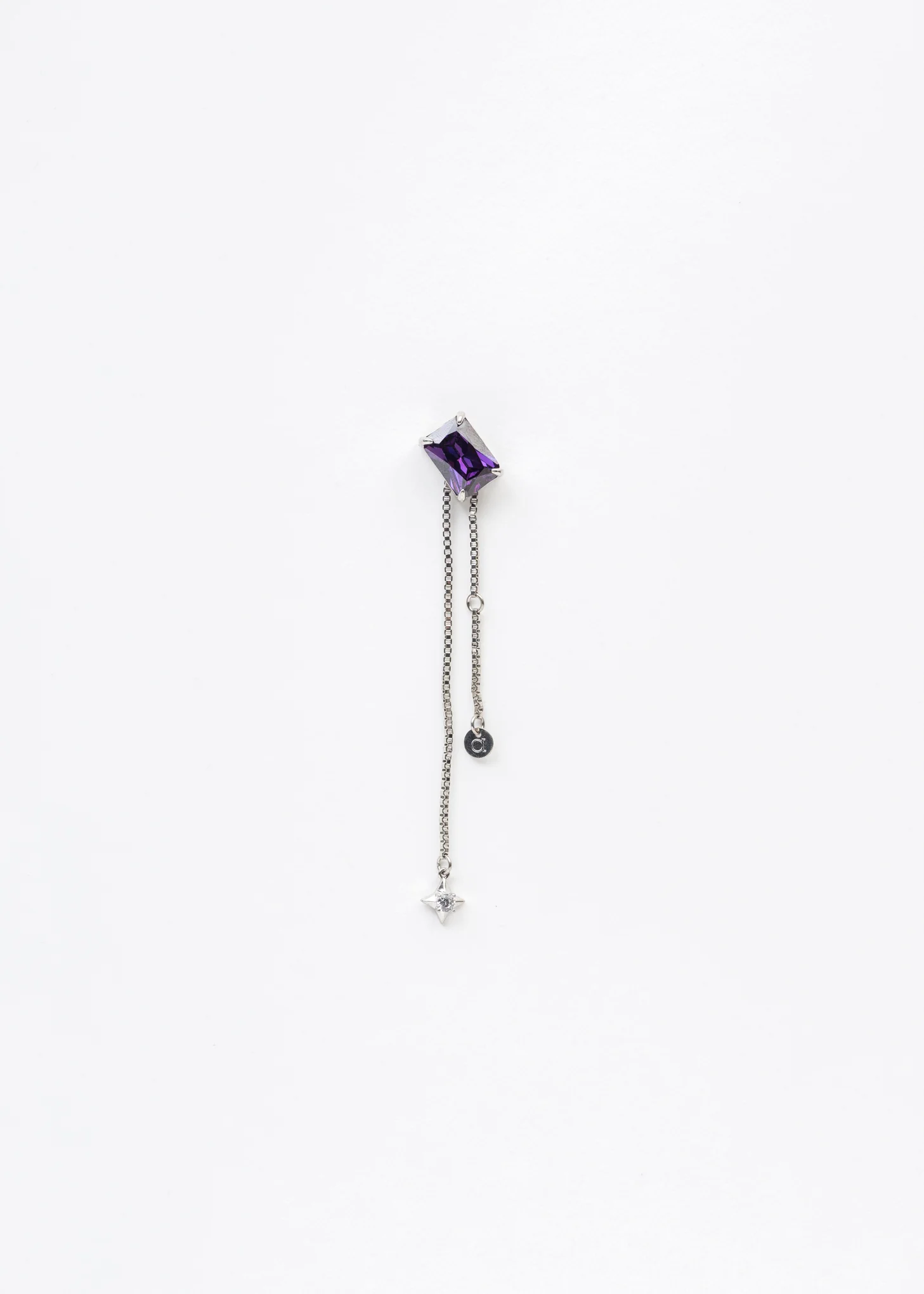 Silver Magic Chains And Purple Stone Earring - Single