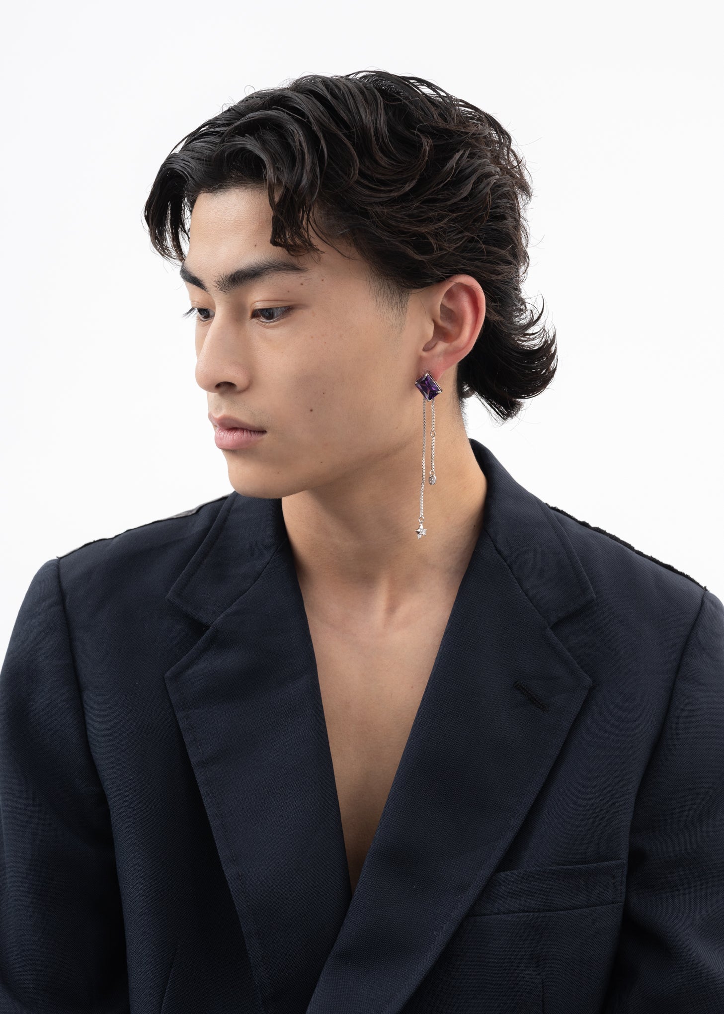 Silver Magic Chains And Purple Stone Earring - Single - Image 2