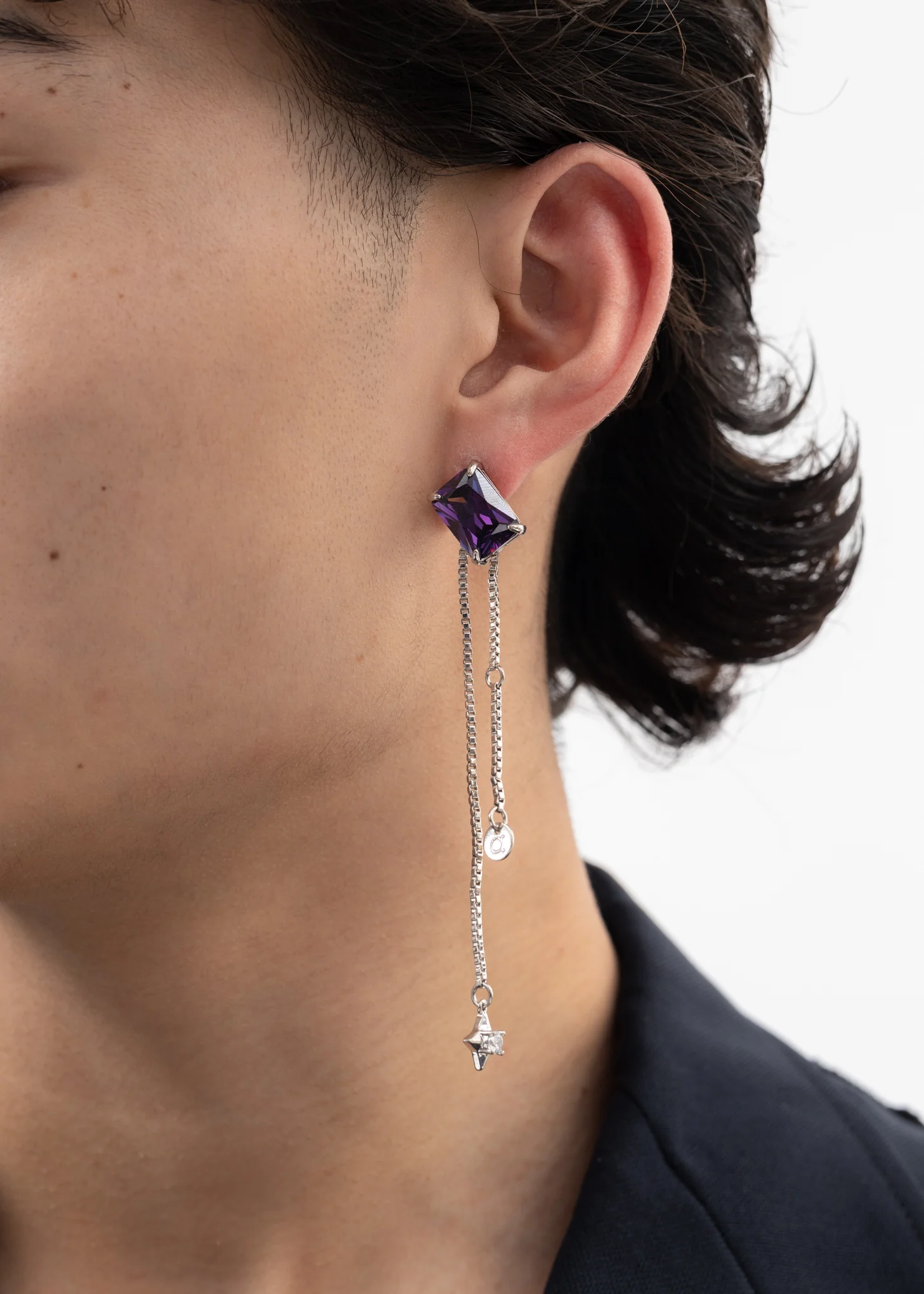 Silver Magic Chains And Purple Stone Earring - Single - Image 3