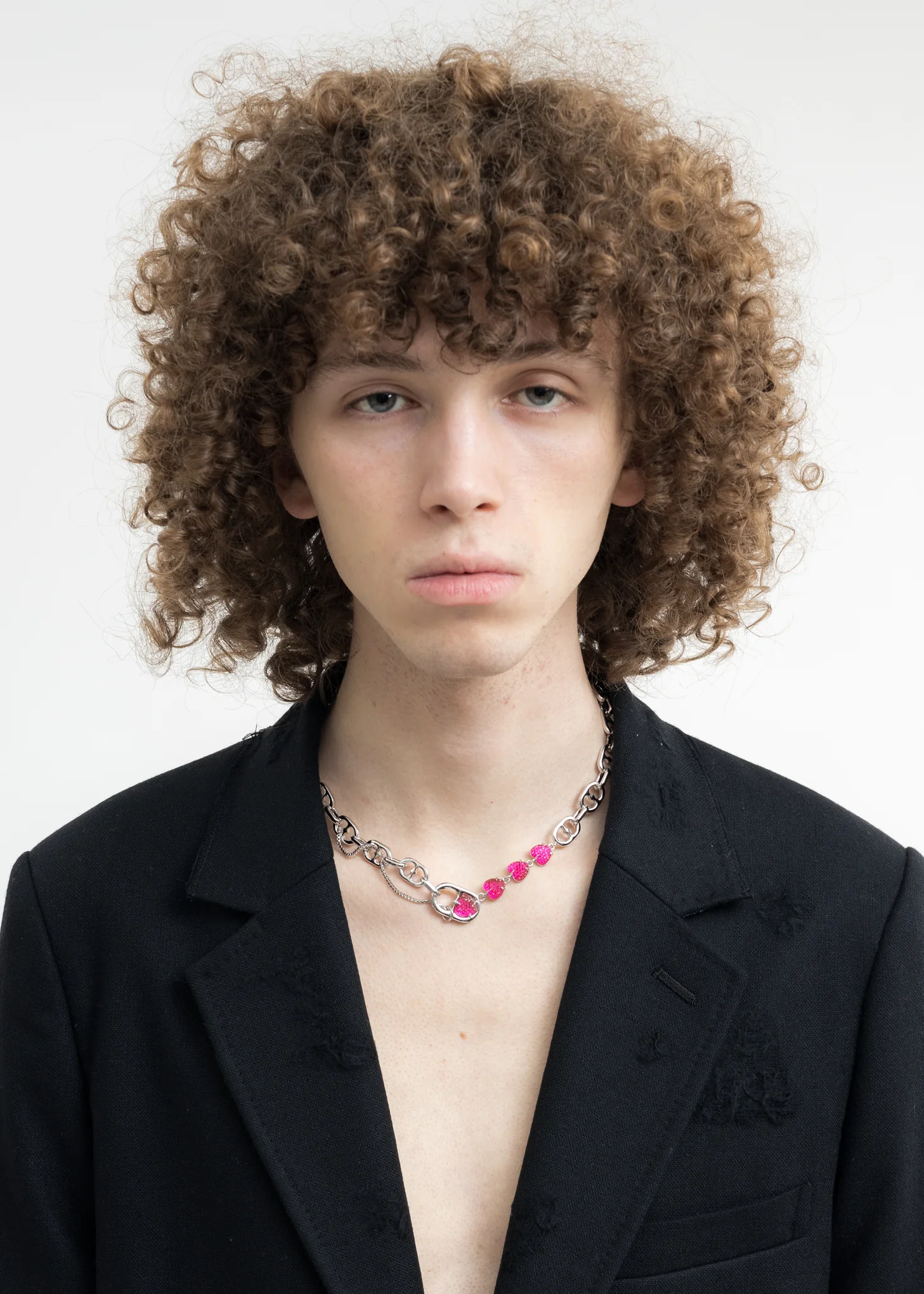 Silver Mix Chains And Pink Hearts Necklace - Image 3