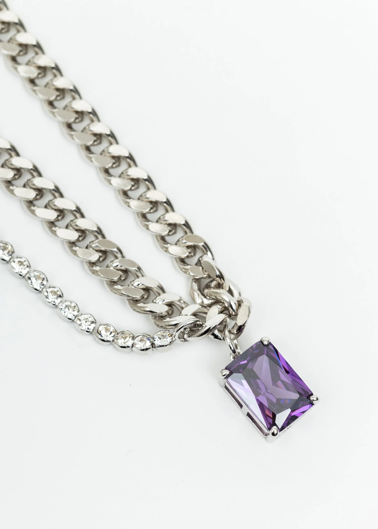 Silver Mix Chains And Purple Stone Necklace - Image 4