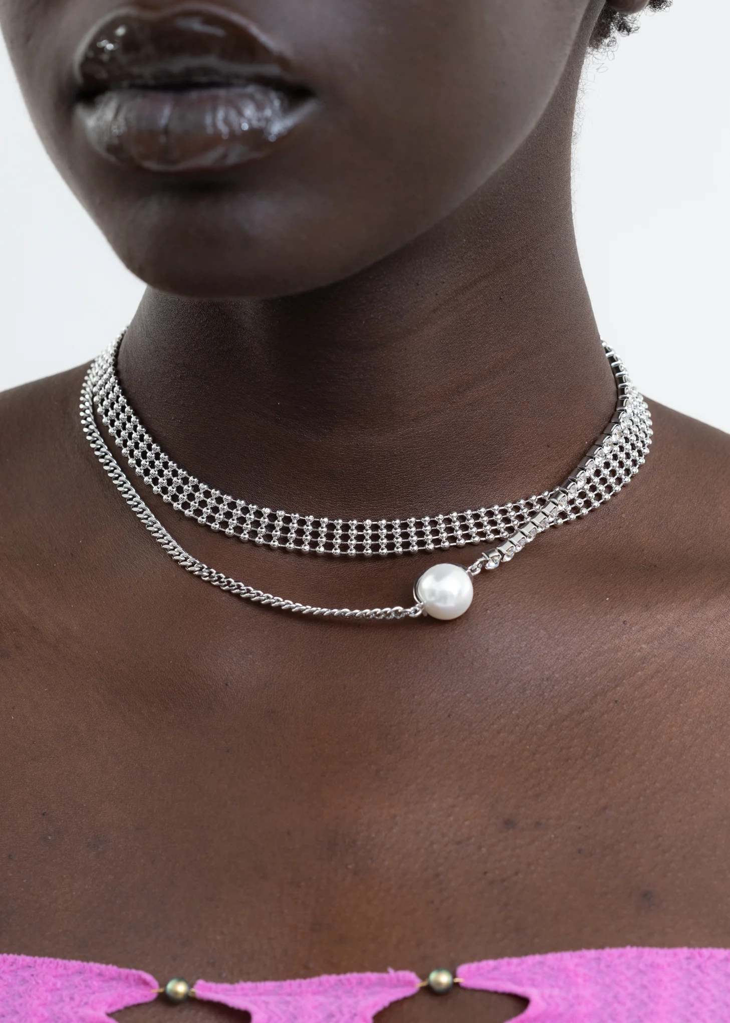 Gold Mix Chains Necklace With Pearl (XINGQING) - Image 3