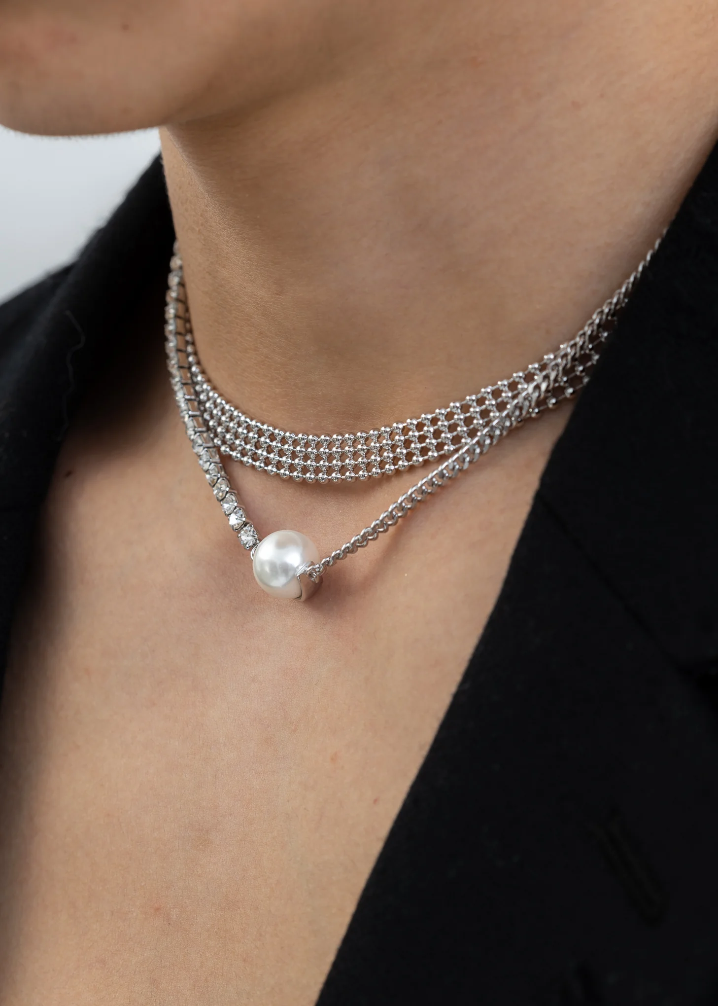 Gold Mix Chains Necklace With Pearl (XINGQING) - Image 3