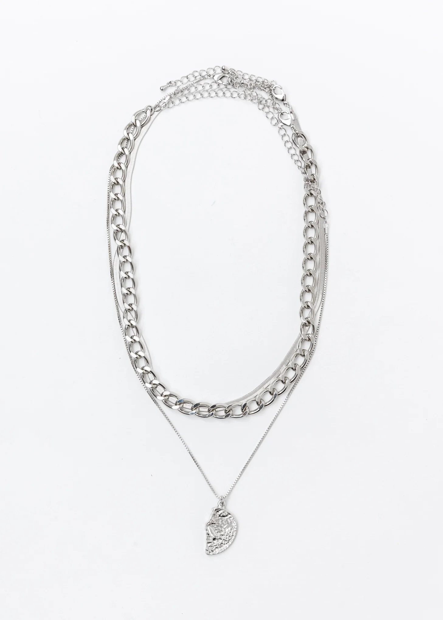 Silver Mix Chains Half Moon Necklaces Set