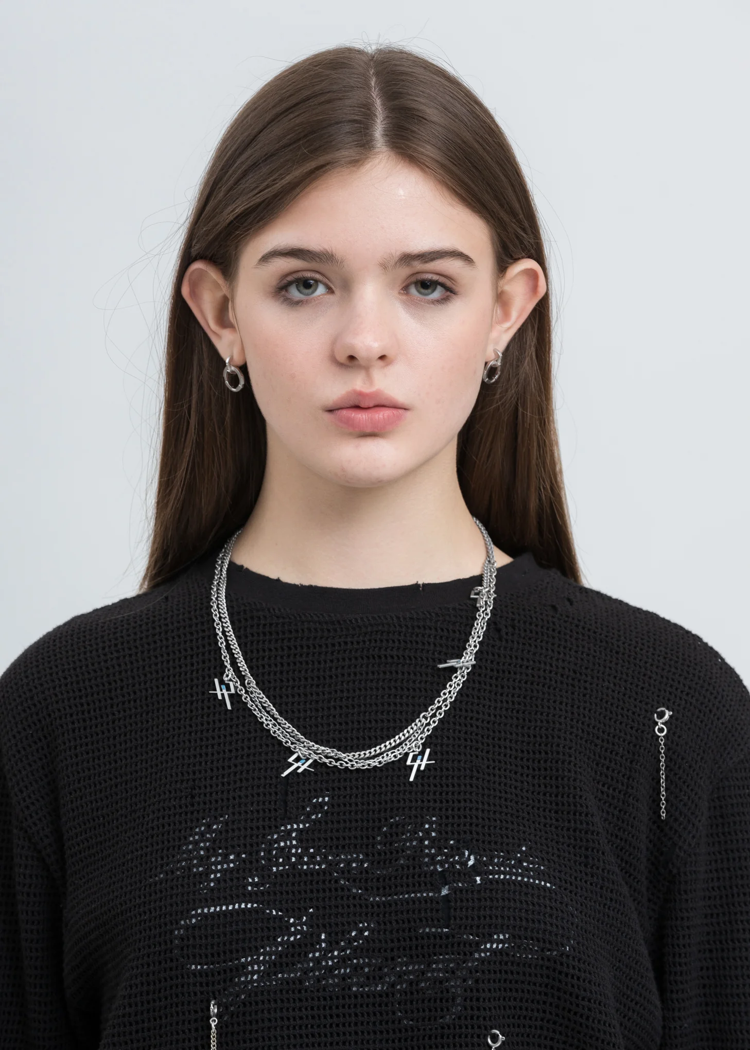 Silver Multi Chain Logo Necklace - Image 4