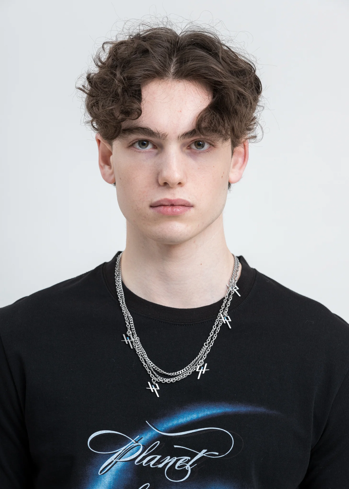 Silver Multi Chain Logo Necklace - Image 2