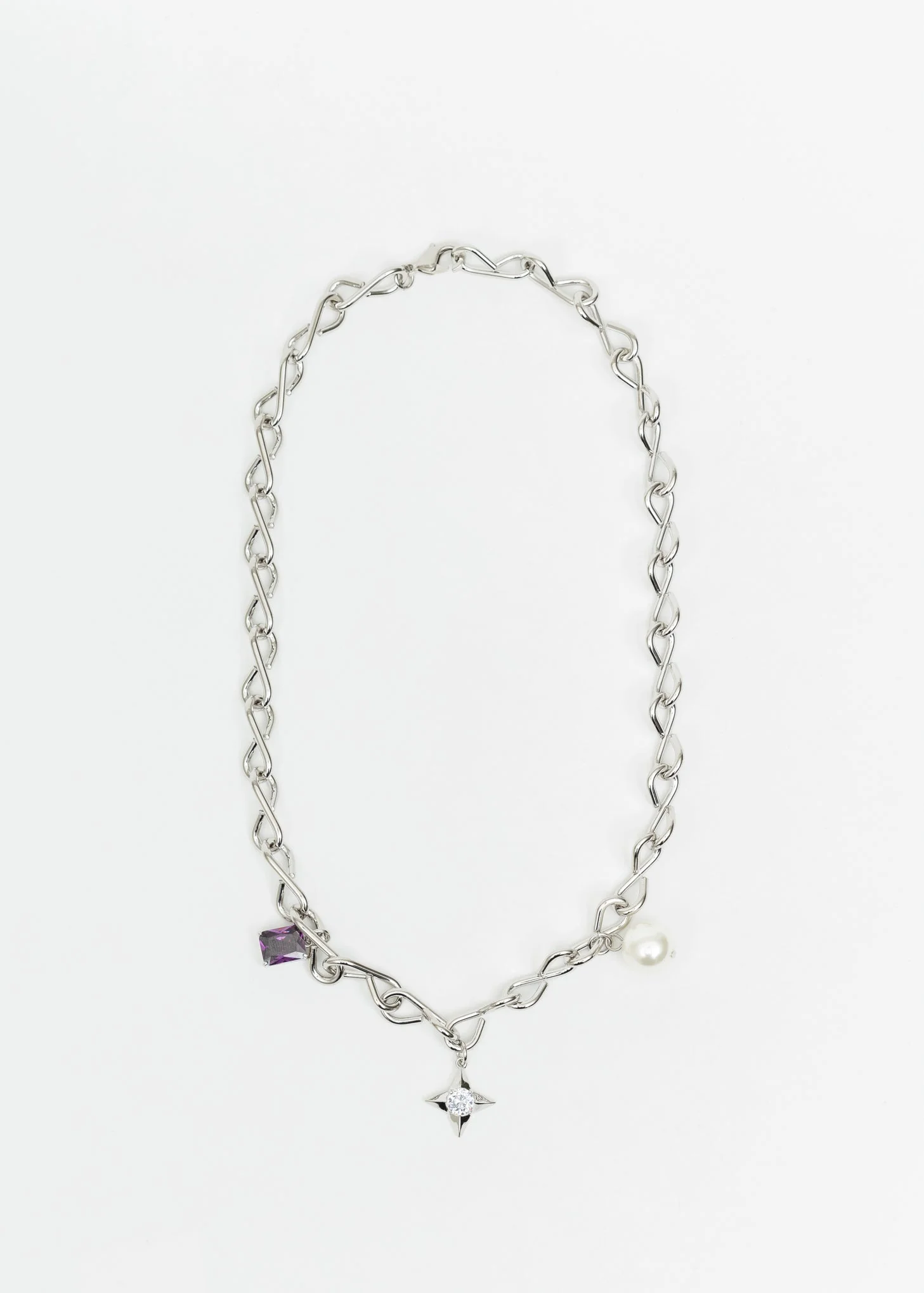 Silver Necklaces With Pearl, Star And Purple Stone