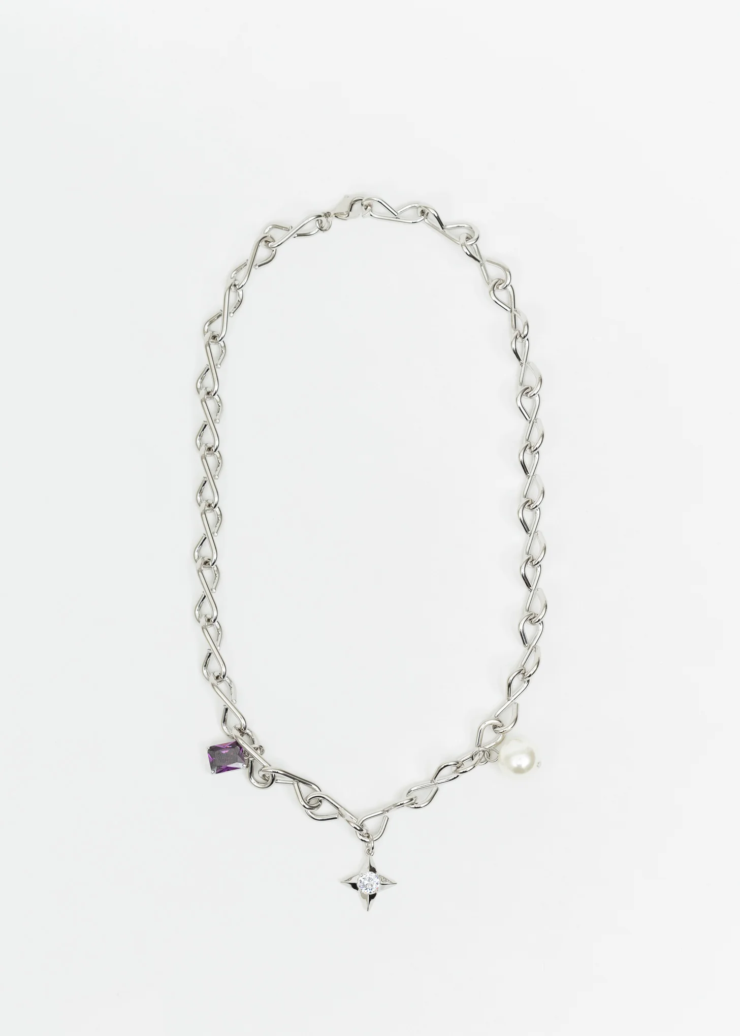 Silver Necklaces With Pearl, Star And Purple Stone