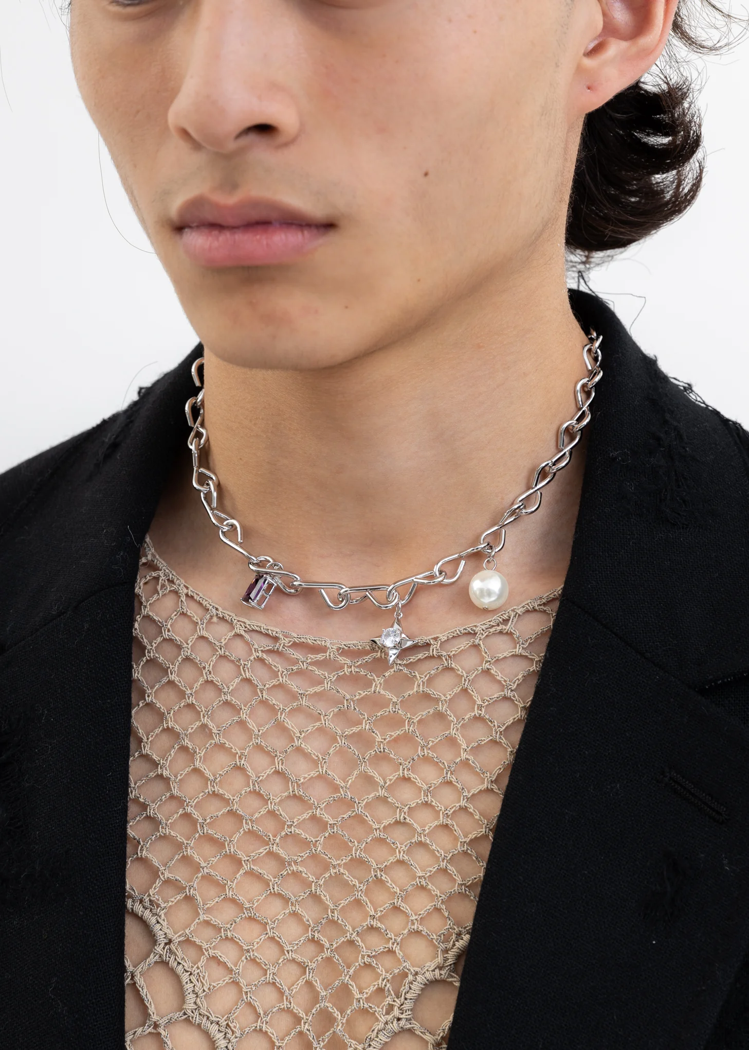 Silver Necklaces With Pearl, Star And Purple Stone - Image 3