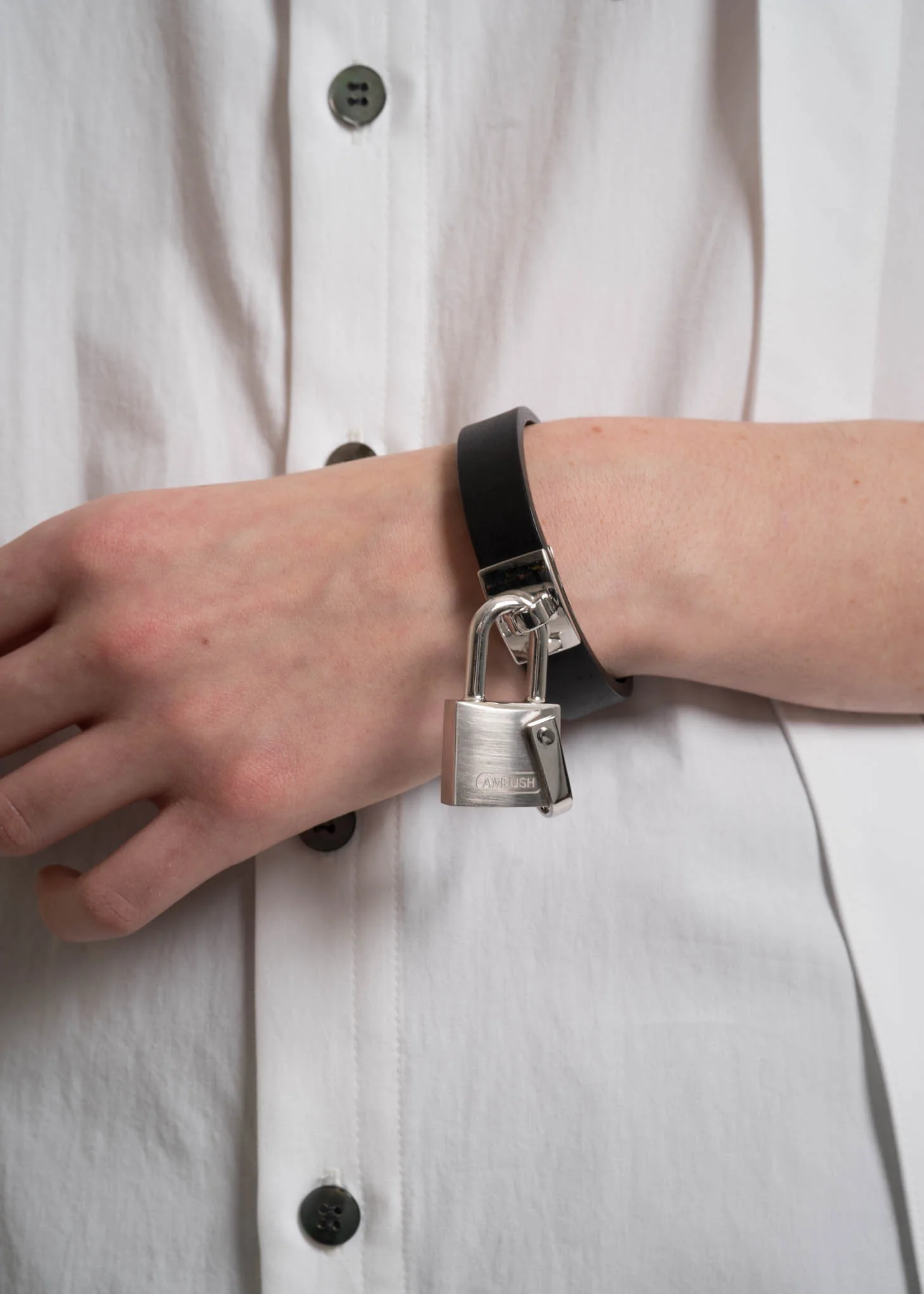 Silver Padlock Leather Bracelet - Image 2