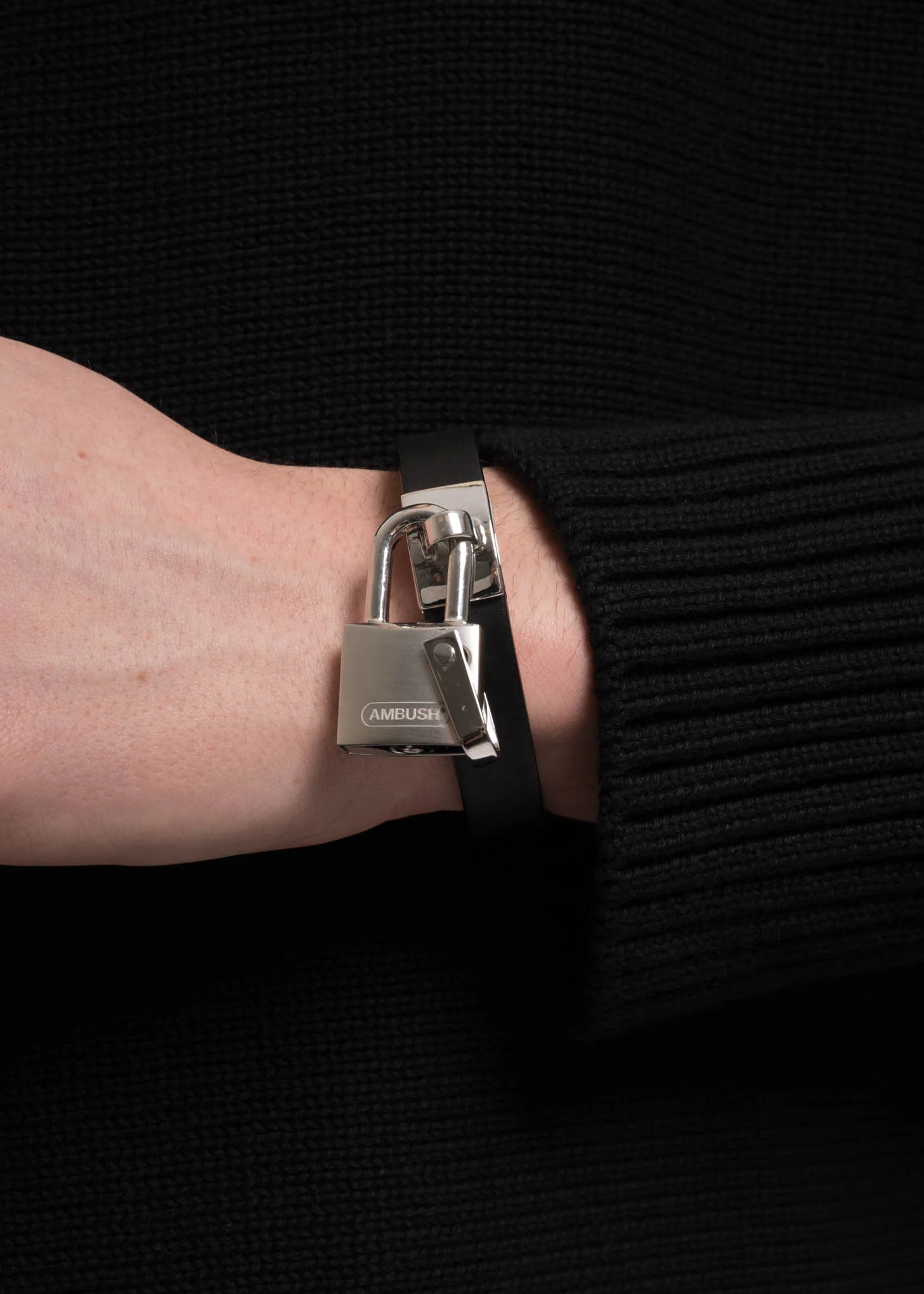 Silver Padlock Leather Bracelet - Image 4