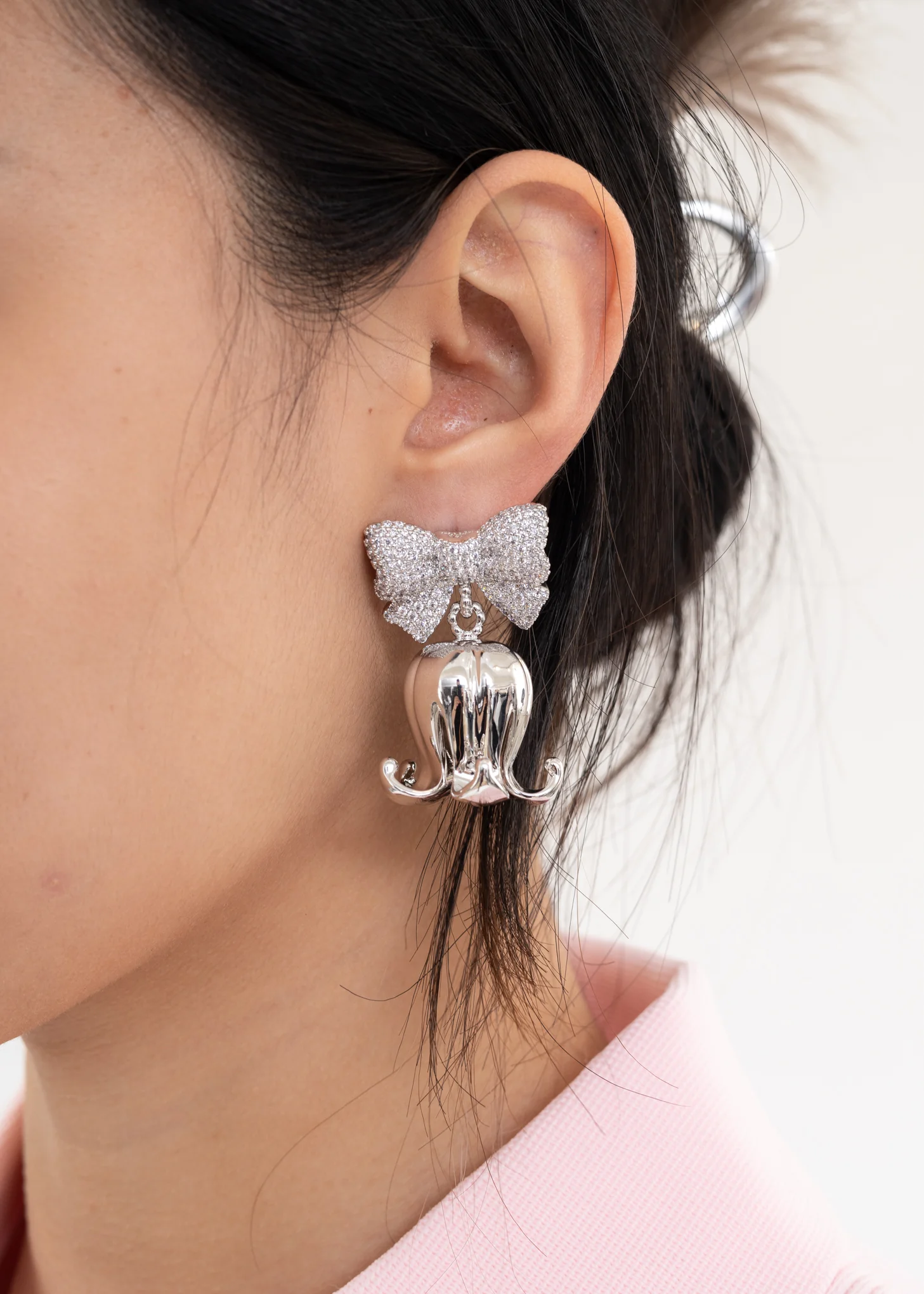 Silver Pave Bow And Lily Earring - Image 2