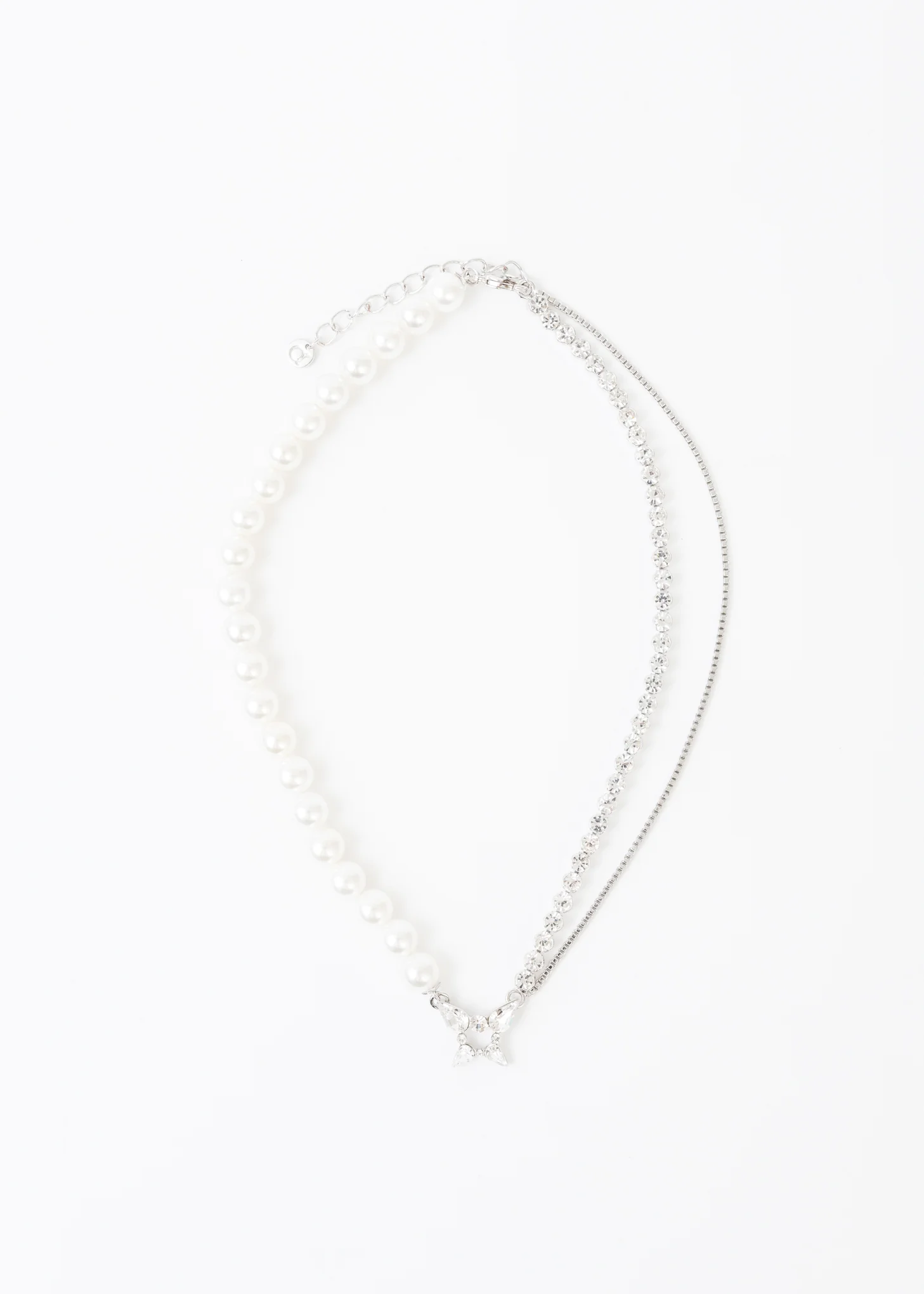 Silver, Pearl, and Butterflies Necklace