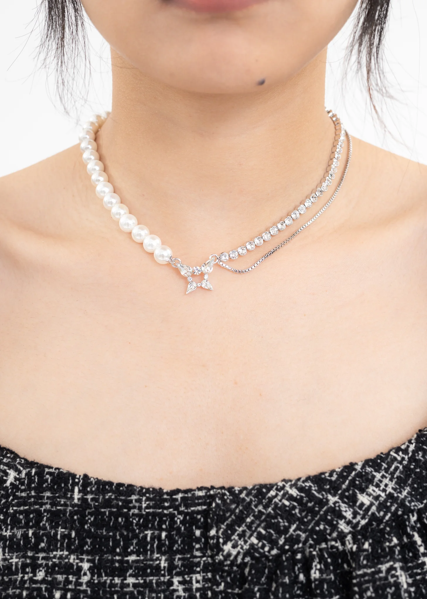 Silver, Pearl, and Butterflies Necklace - Image 2