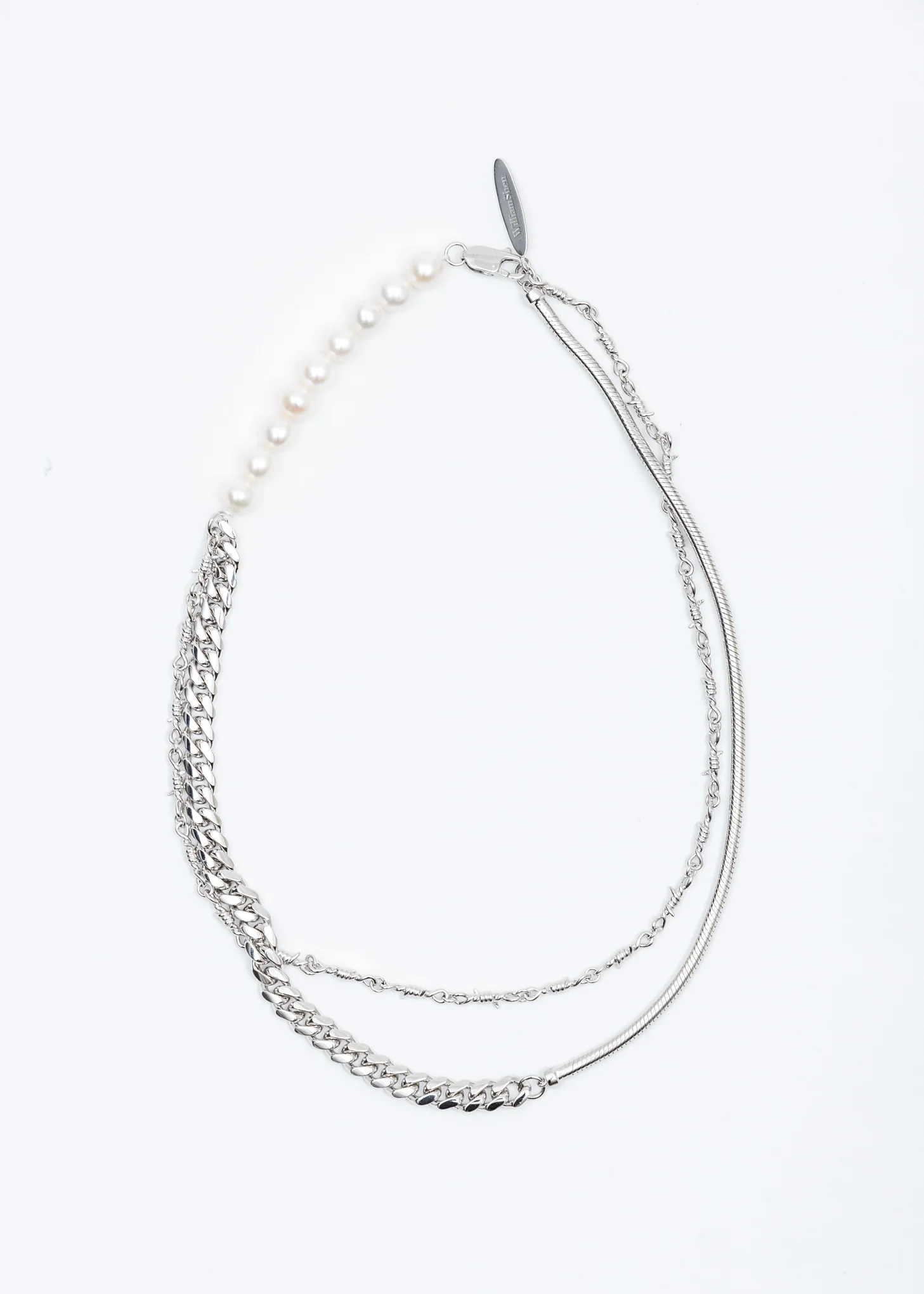 Silver Pearl and Mixed Chain Necklace