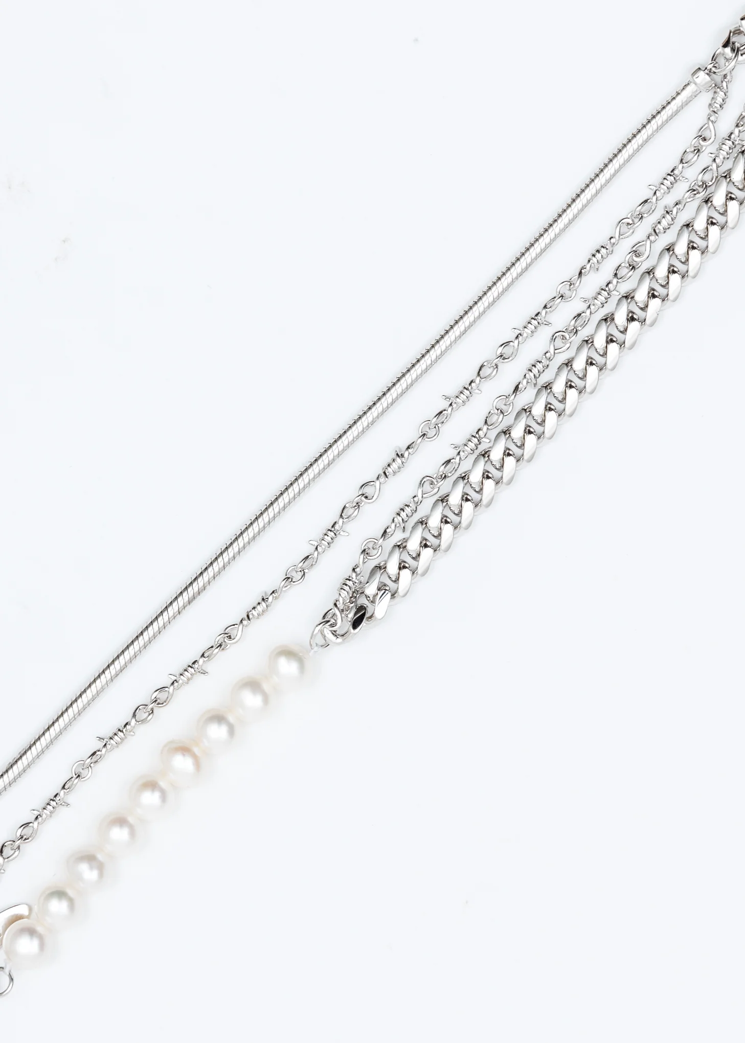Silver Pearl and Mixed Chain Necklace - Image 3